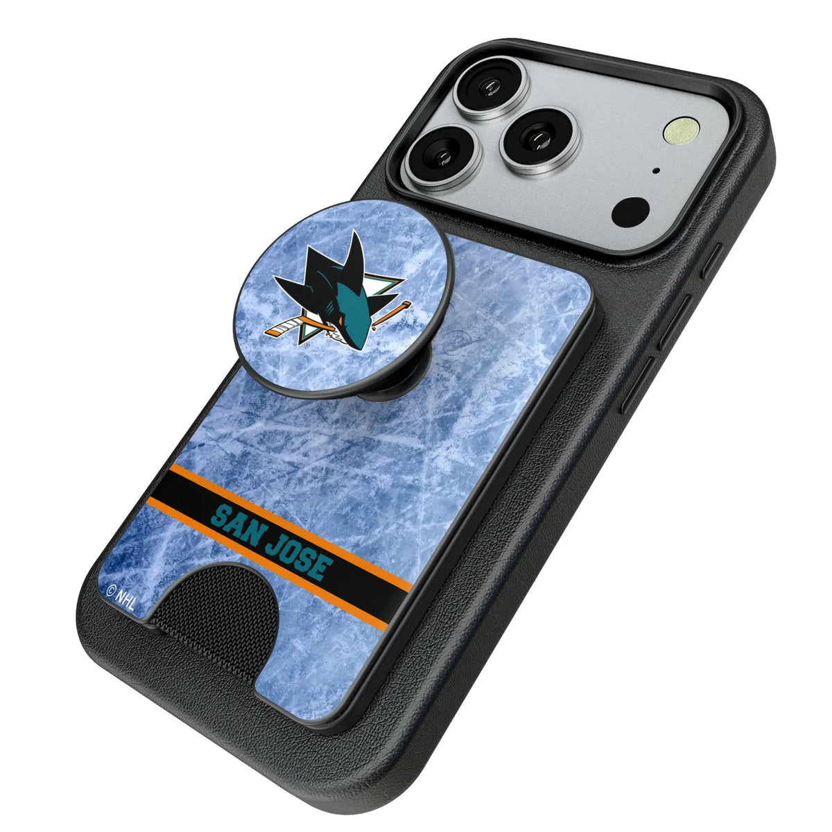 San Jose Sharks Ice Wordmark Popsockets Wallet Magnetic - Isometric View
