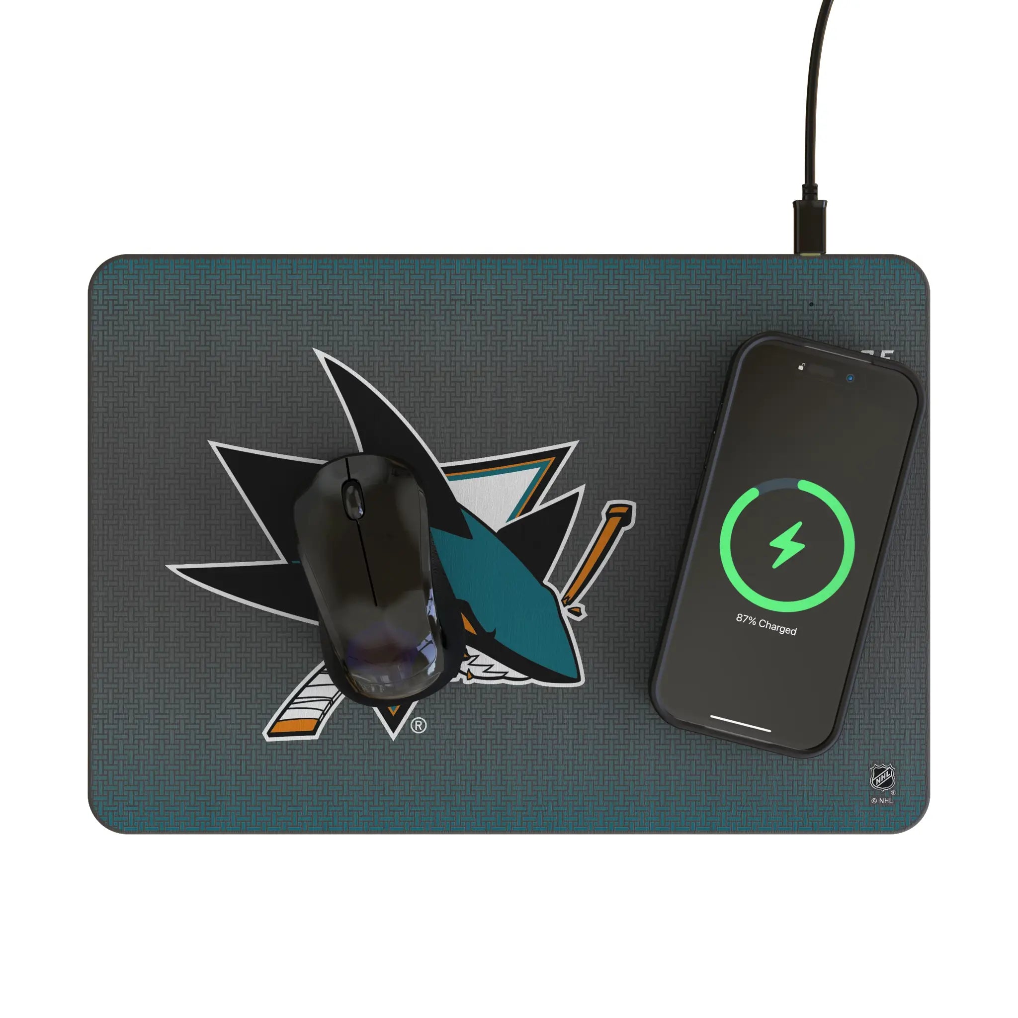San Jose Sharks Linen 15-Watt Wireless Charger and Mouse Pad - Lifestyle