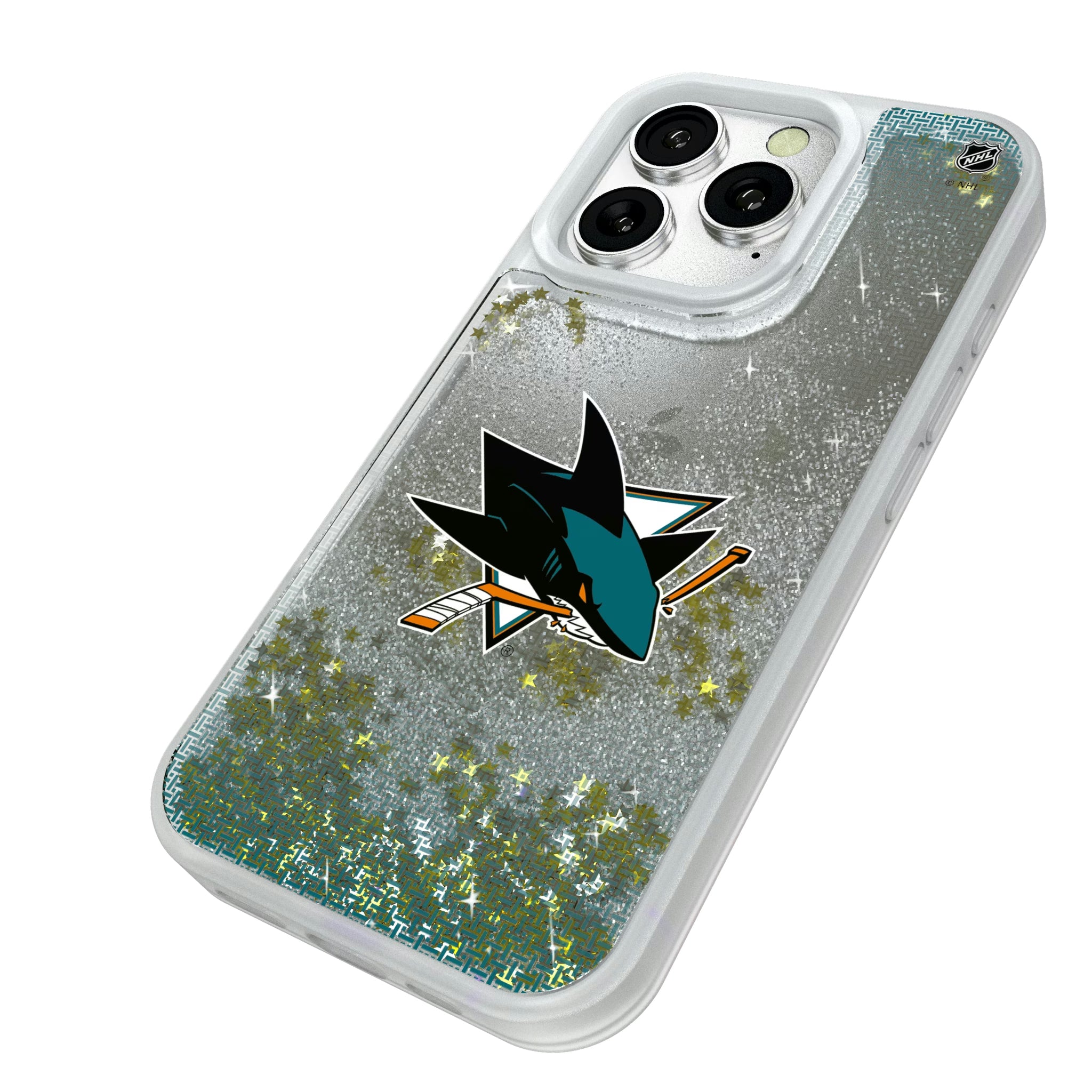 San Jose Sharks Linen iPhone Glitter Phone Case for Apple iPhone - Isometric View#Device_iPhone 16 Pro