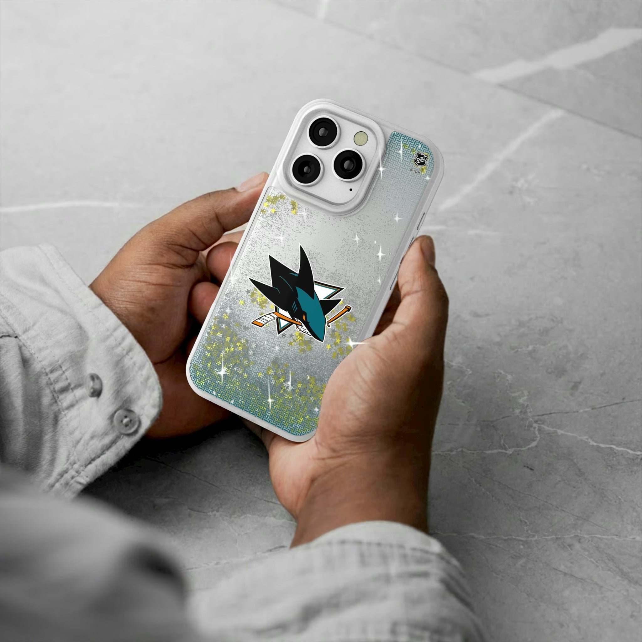 San Jose Sharks Linen iPhone Glitter Phone Case for Apple iPhone - Lifestyle#Device_iPhone 16 Pro