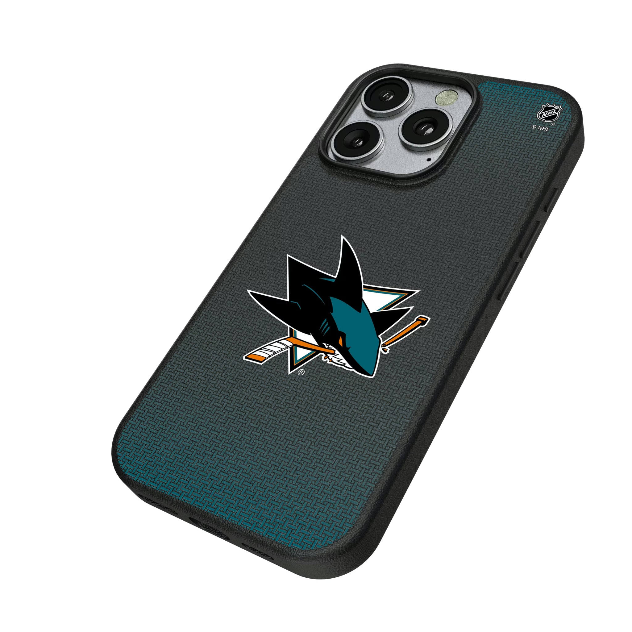 San Jose Sharks Linen iPhone MagSafe Compatible Phone Case for Apple iPhone - Isometric View