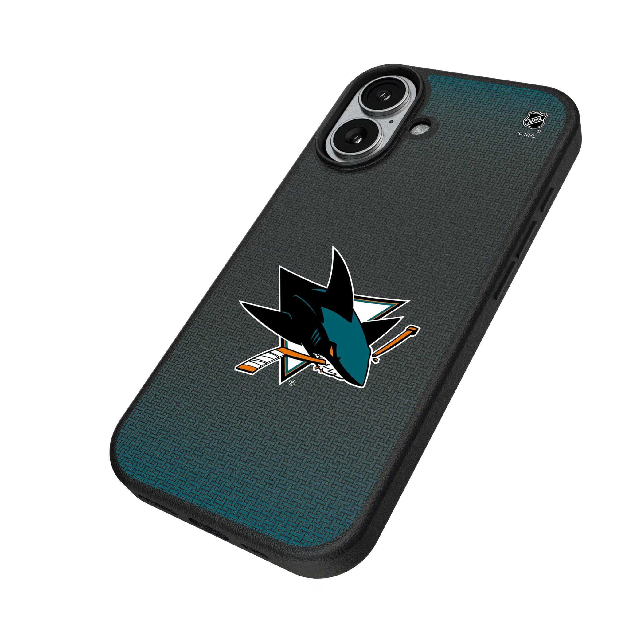 San Jose Sharks Linen iPhone MagSafe Compatible Phone Case for Apple iPhone - Isometric View#Device_iPhone 17