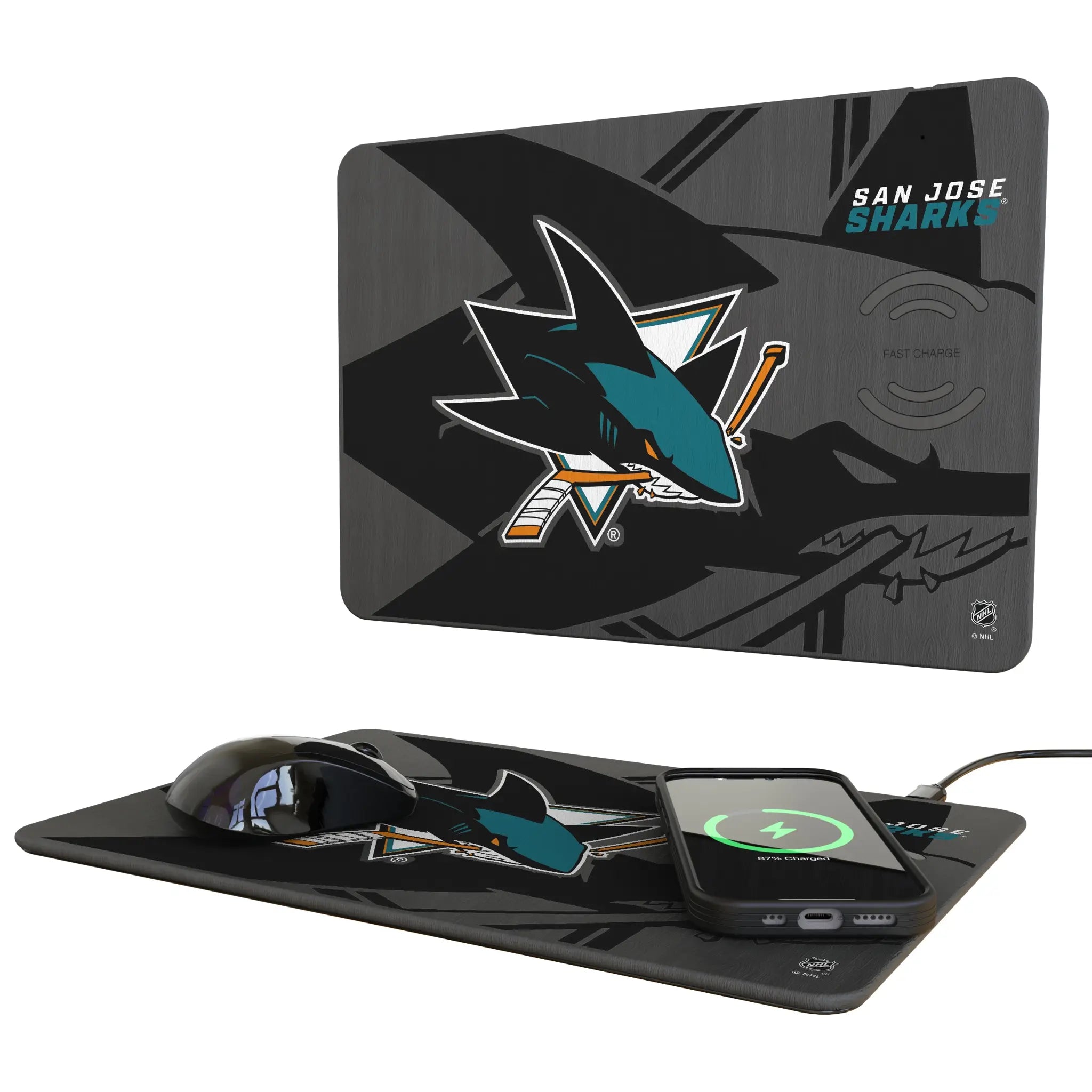 San Jose Sharks Monocolor Tilt 15-Watt Wireless Charger and Mouse Pad