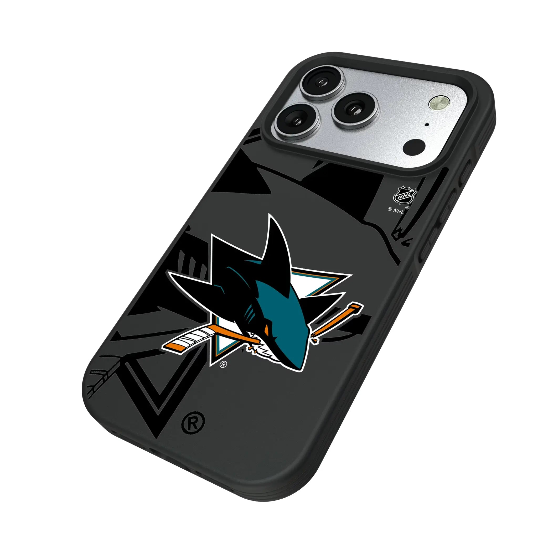 San Jose Sharks Monocolor Tilt iPhone Bump Phone Case for Apple iPhone - Isometric View#Device_iPhone 17 Pro