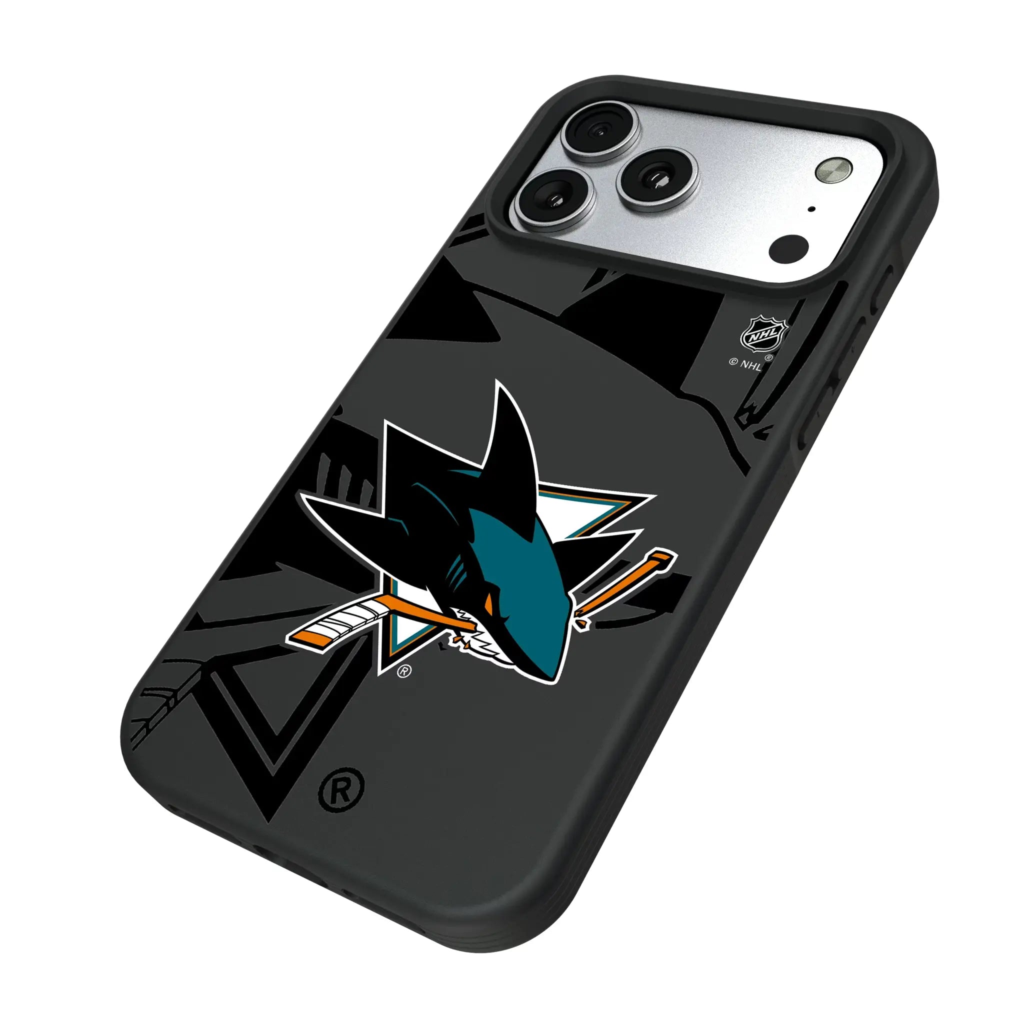 San Jose Sharks Monocolor Tilt iPhone Bump Phone Case for Apple iPhone - Isometric View#Device_iPhone 17 Pro Max