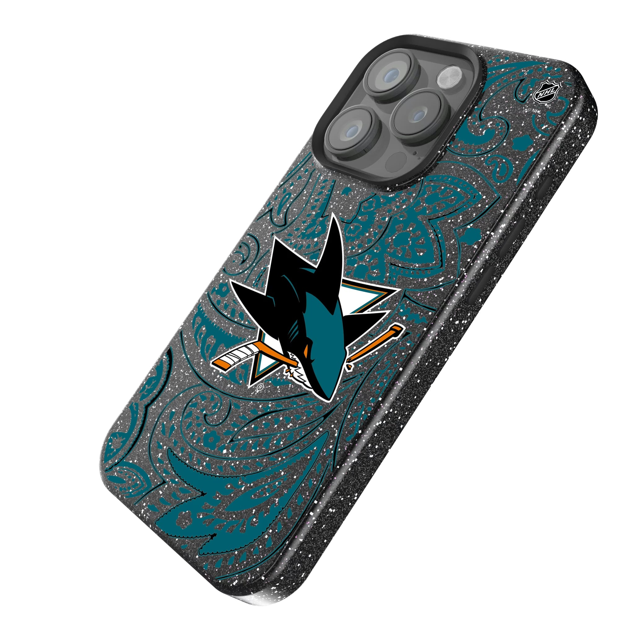San Jose Sharks Paisley iPhone Bling Phone Case for Apple iPhone - Isometric View
