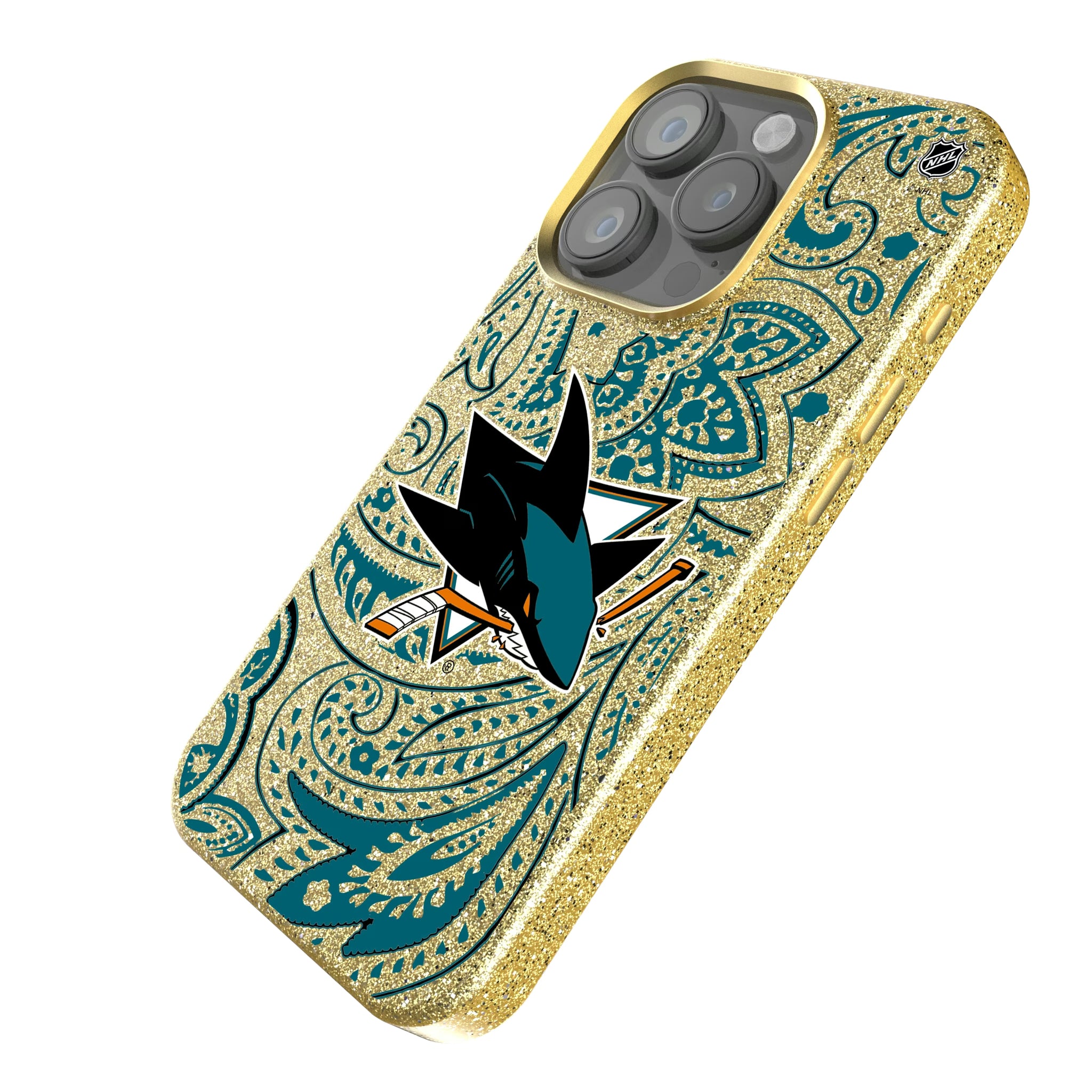San Jose Sharks Paisley iPhone Bling Phone Case for Apple iPhone - Isometric View