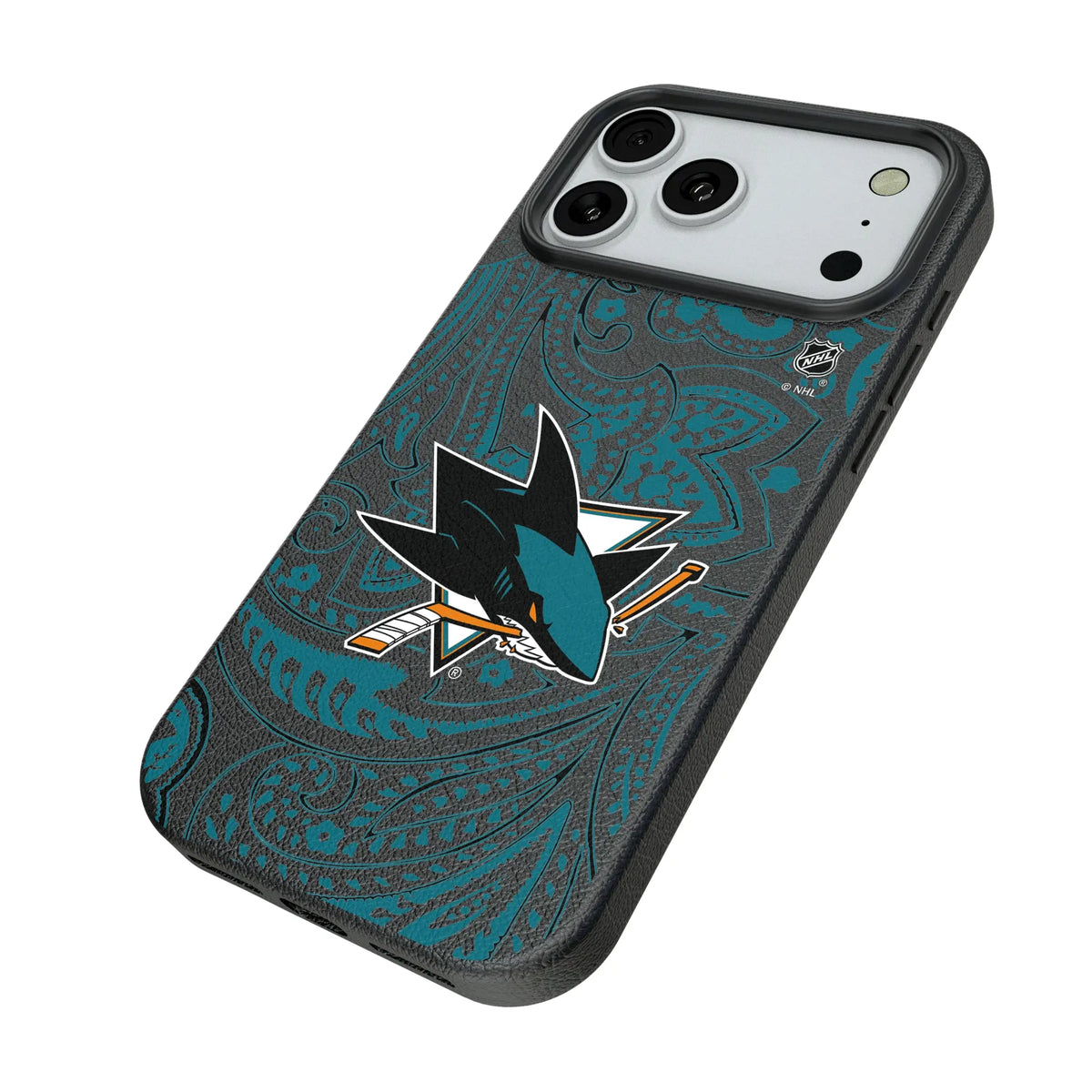 San Jose Sharks Paisley iPhone MagSafe Compatible Phone Case for Apple iPhone - Isometric View#Device_iPhone 18 Pro Max
