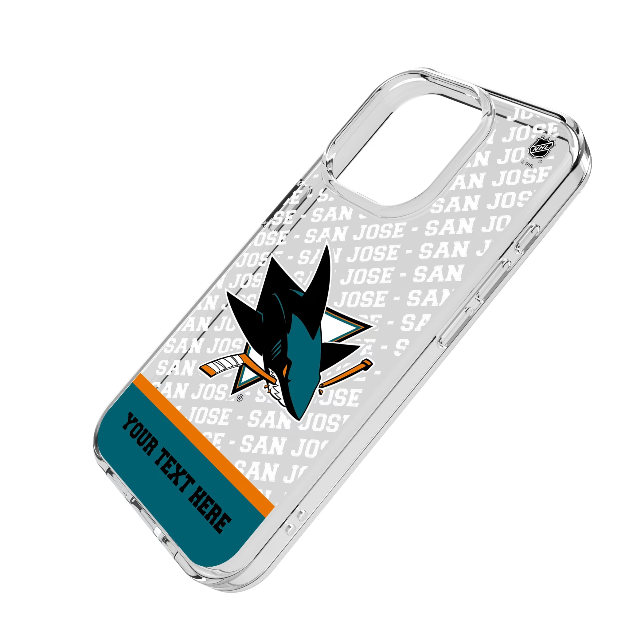 San Jose Sharks Personalized EndZone Plus iPhone Clear Phone Case for Apple iPhone - Isometric View