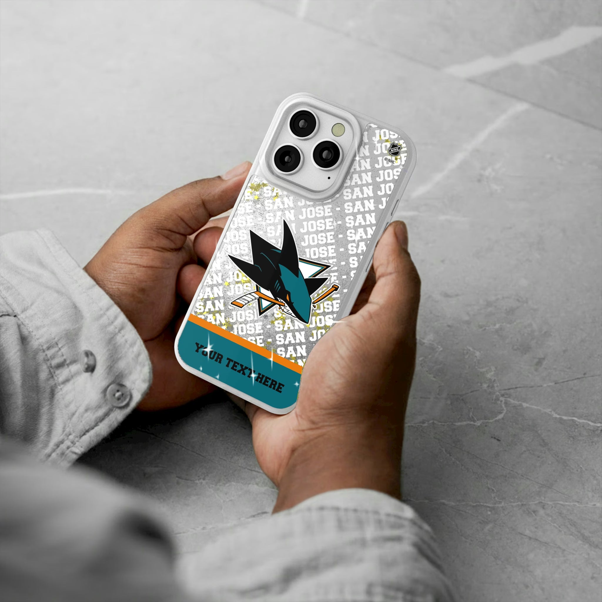 San Jose Sharks Personalized EndZone Plus iPhone Glitter Phone Case for Apple iPhone - Lifestyle#Device_iPhone 16 Pro