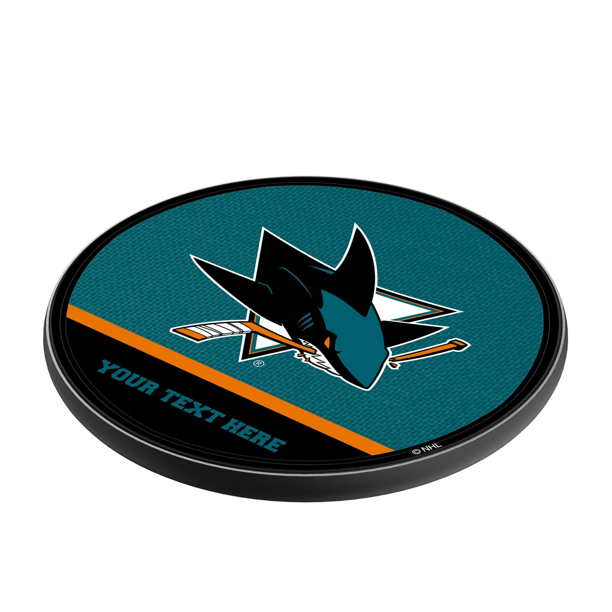 San Jose Sharks Personalized Endzone Solid 15-Watt Wireless Charger - Isometric View