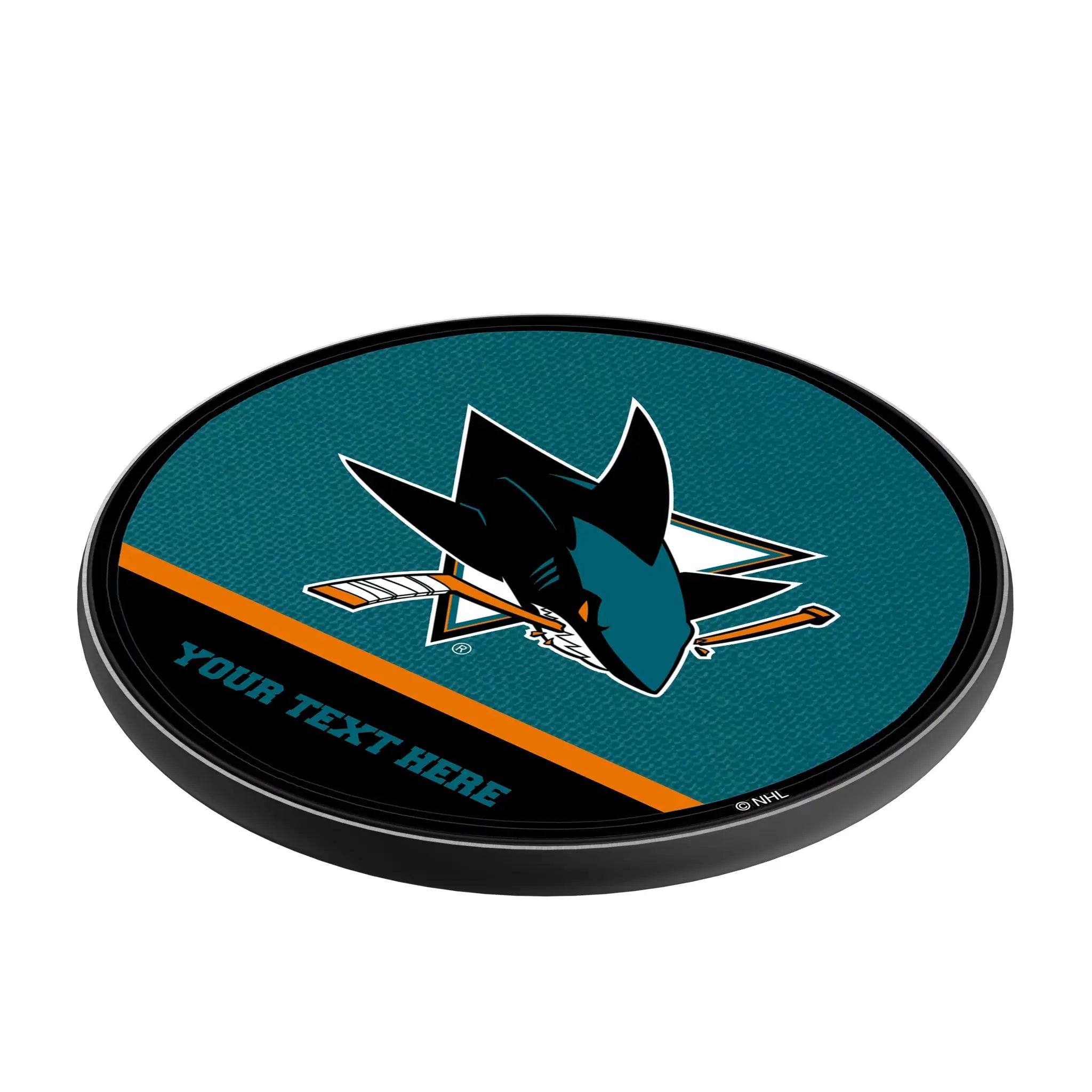 San Jose Sharks Personalized Endzone Solid 15-Watt Wireless Charger - Isometric View