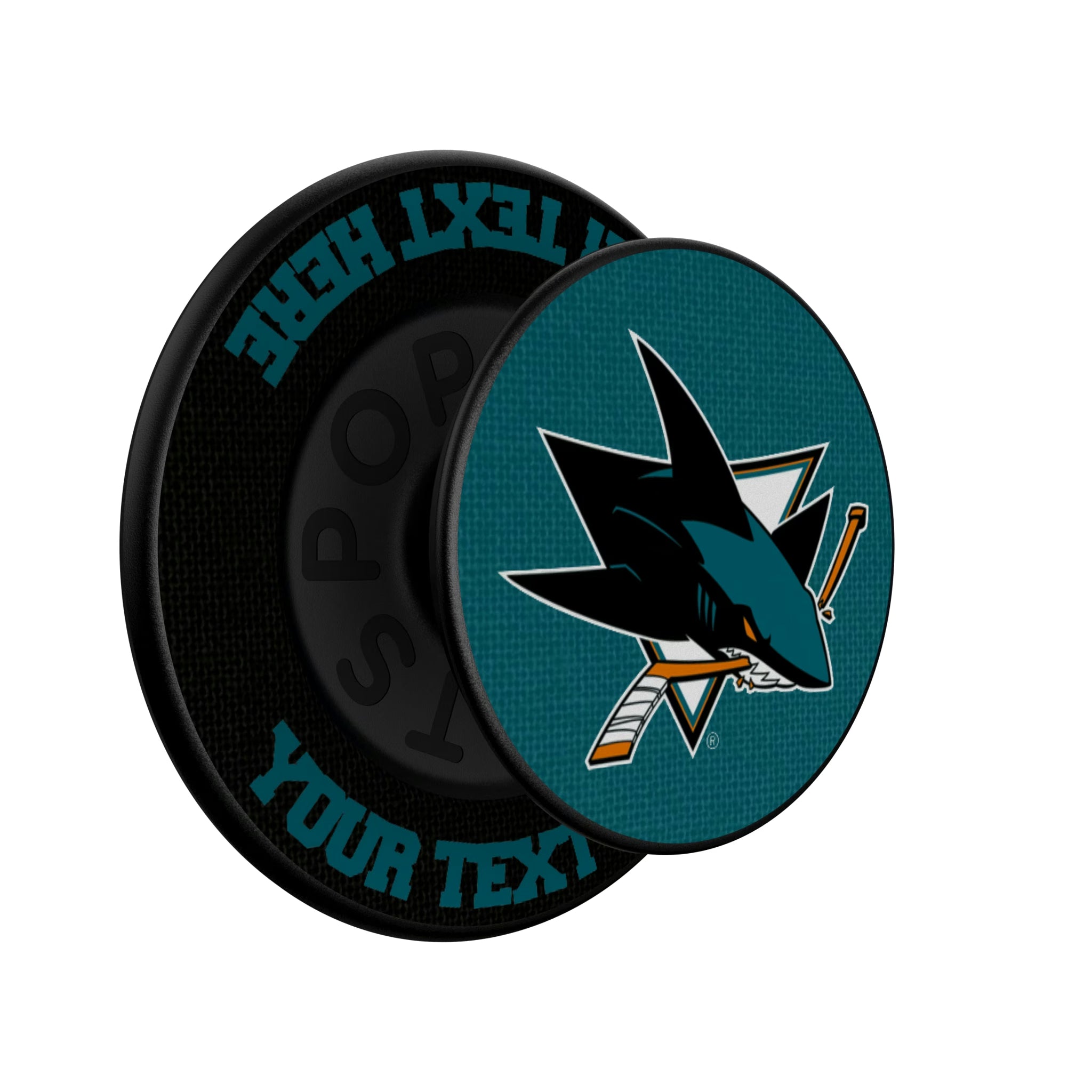 San Jose Sharks Personalized Endzone Solid Popsockets Round Magnetic - Isometric View