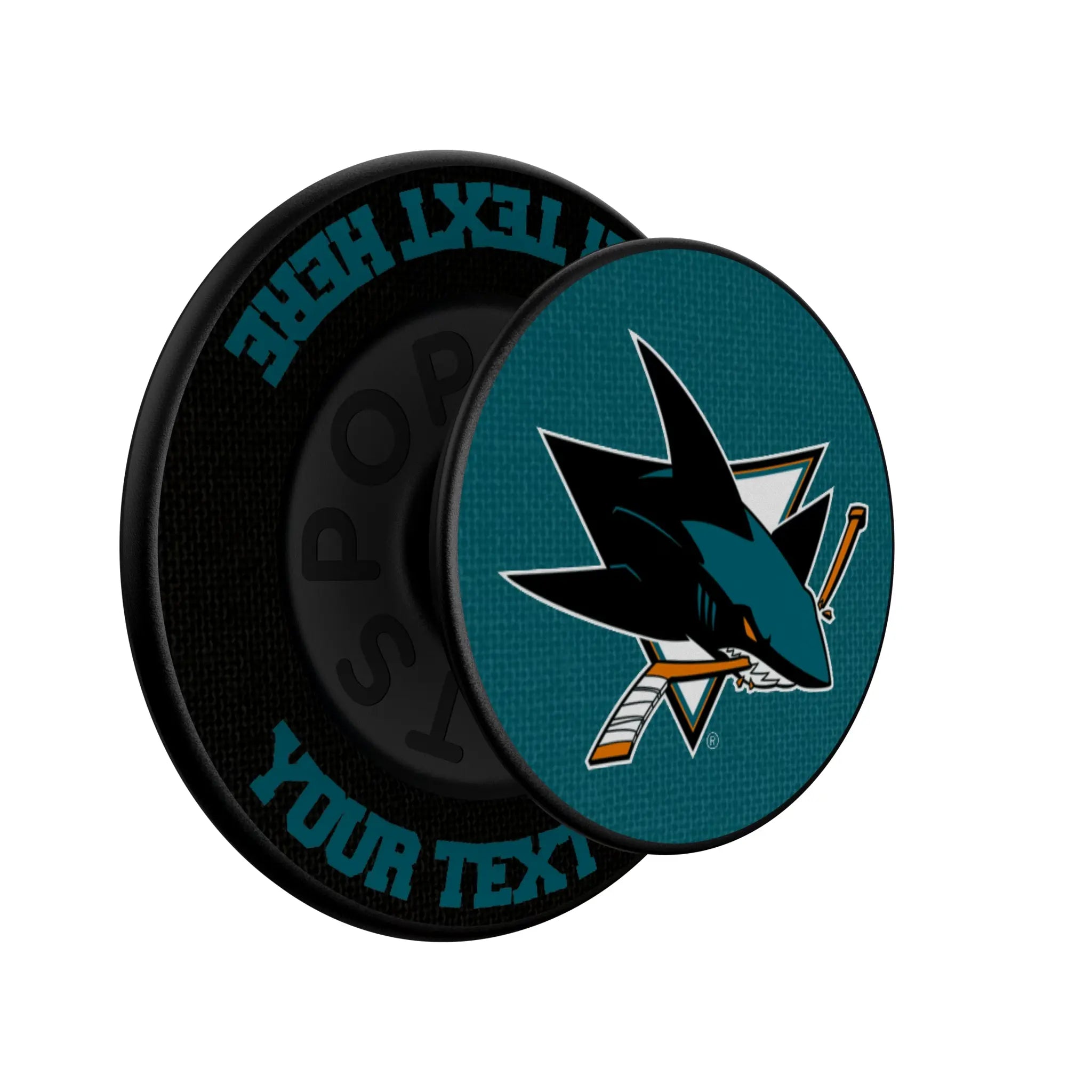 San Jose Sharks Personalized Endzone Solid Popsockets Round Magnetic - Isometric View
