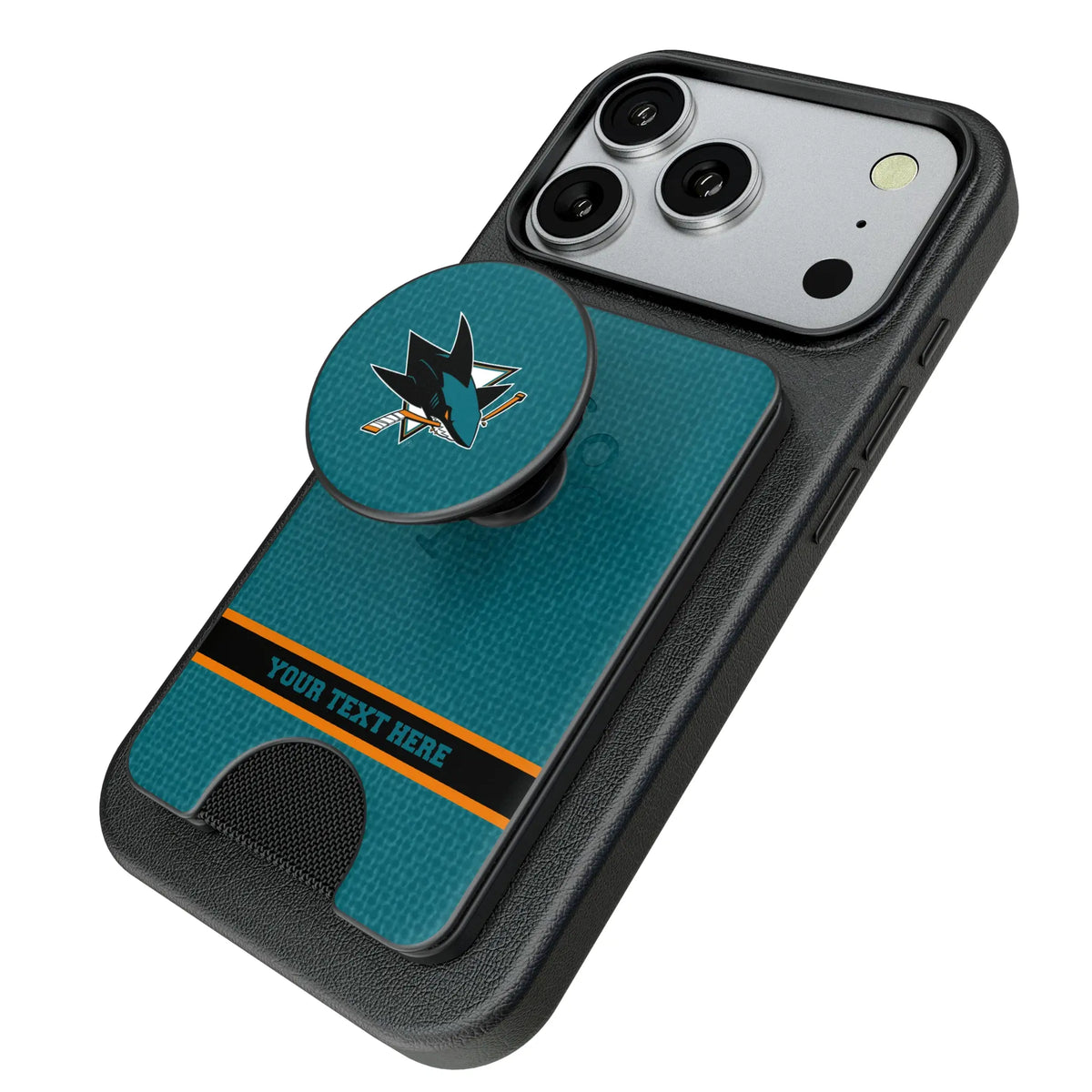 San Jose Sharks Personalized Endzone Solid Popsockets Wallet Magnetic - Isometric View
