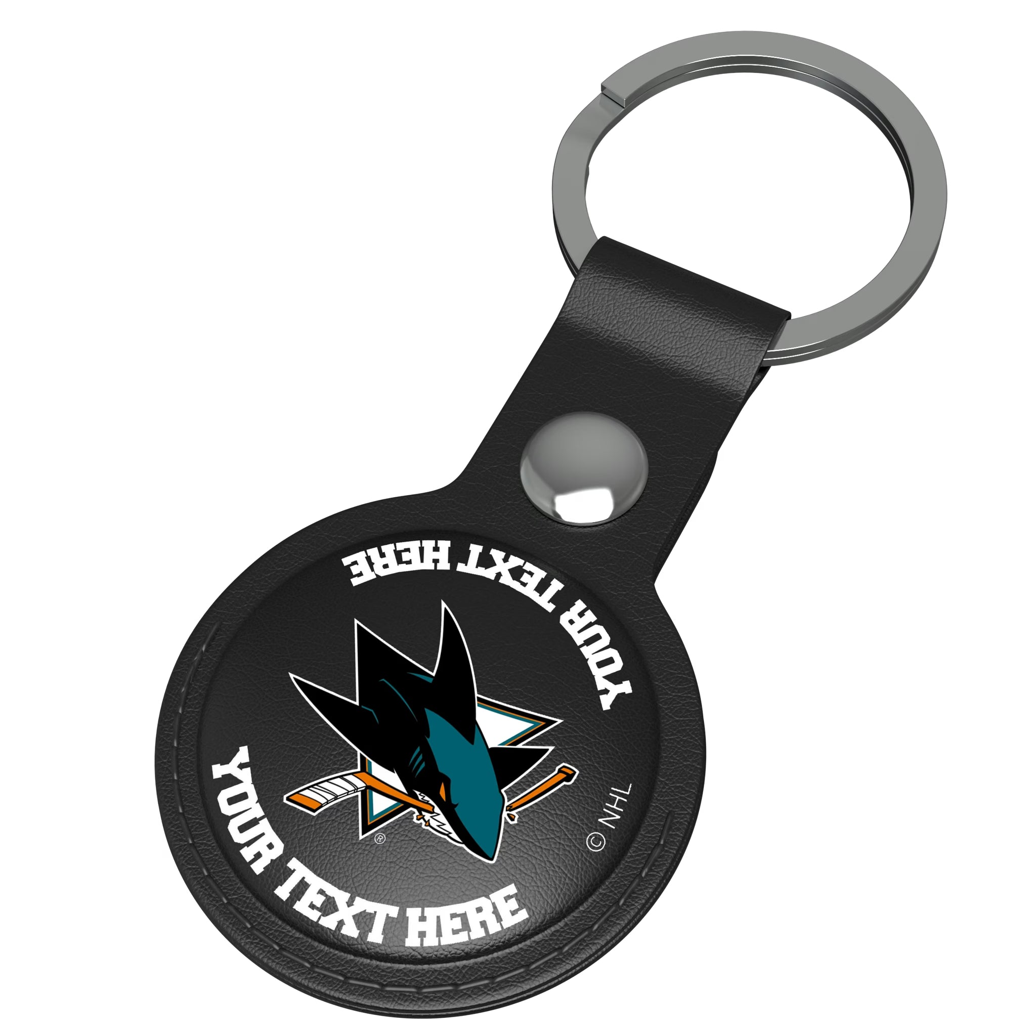San Jose Sharks Personalized Insignia AirTag Black Airtag Holder - Isometric View