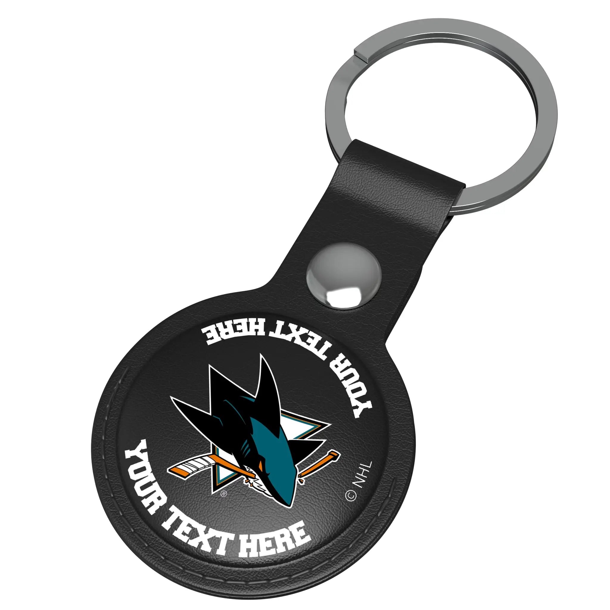 San Jose Sharks Personalized Insignia AirTag Black Airtag Holder - Isometric View