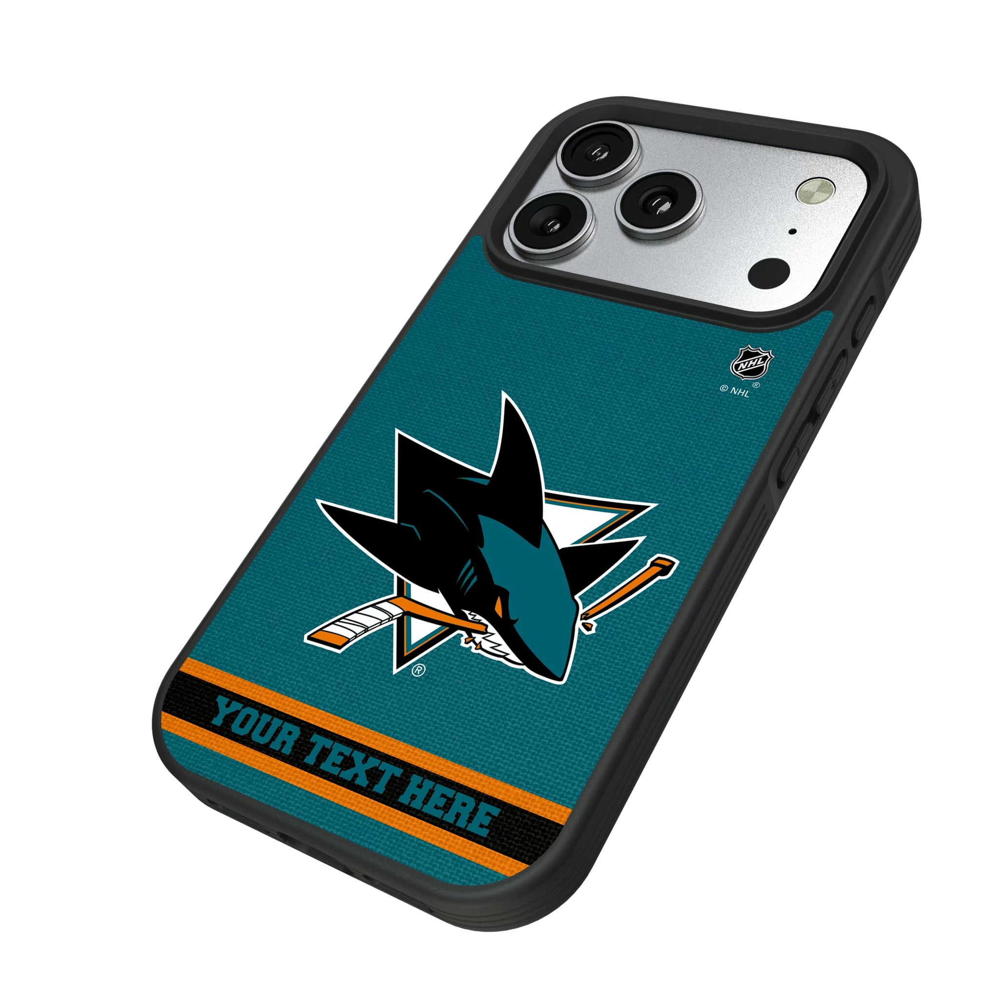 San Jose Sharks Personalized Stripe iPhone Bump Phone Case for Apple iPhone - Isometric View#Device_iPhone 17 Pro