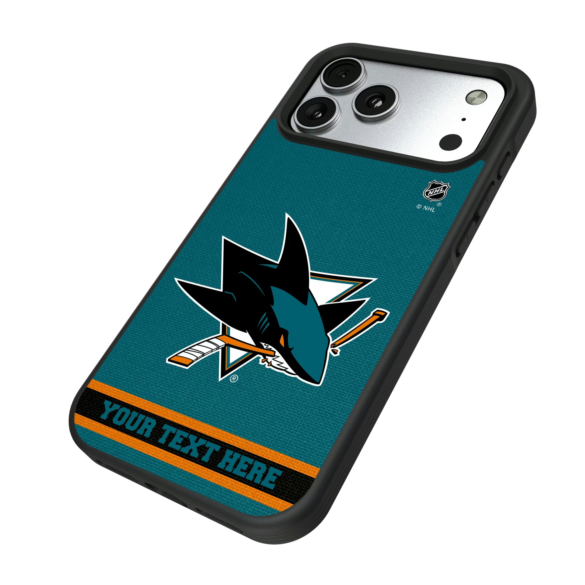 San Jose Sharks Personalized Stripe iPhone Bump Phone Case for Apple iPhone - Isometric View#Device_iPhone 17 Pro Max