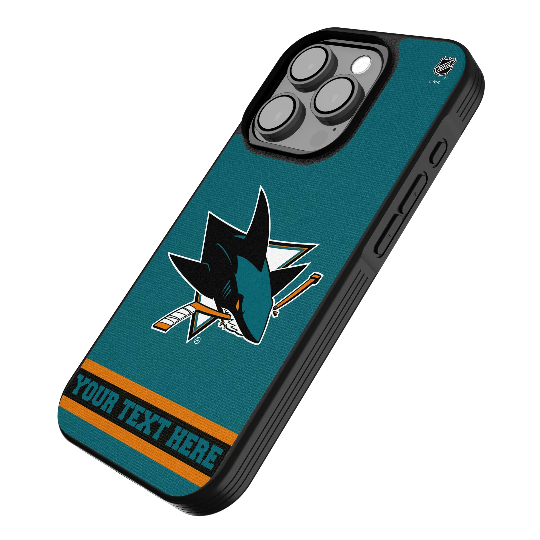 San Jose Sharks Personalized Stripe iPhone Bump Phone Case for Apple iPhone - Isometric View