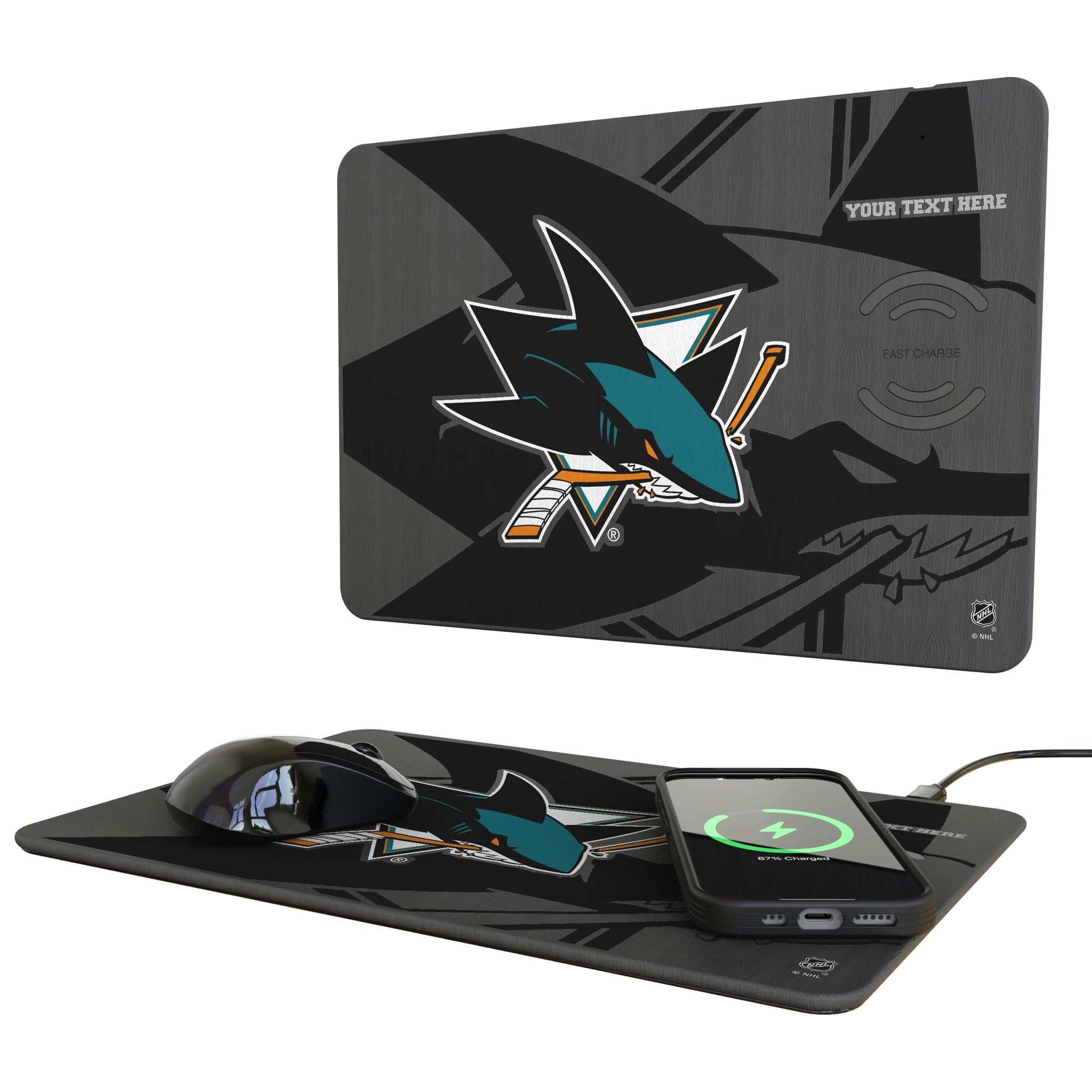 San Jose Sharks Personalized Tilt 15-Watt Wireless Charger and Mouse Pad