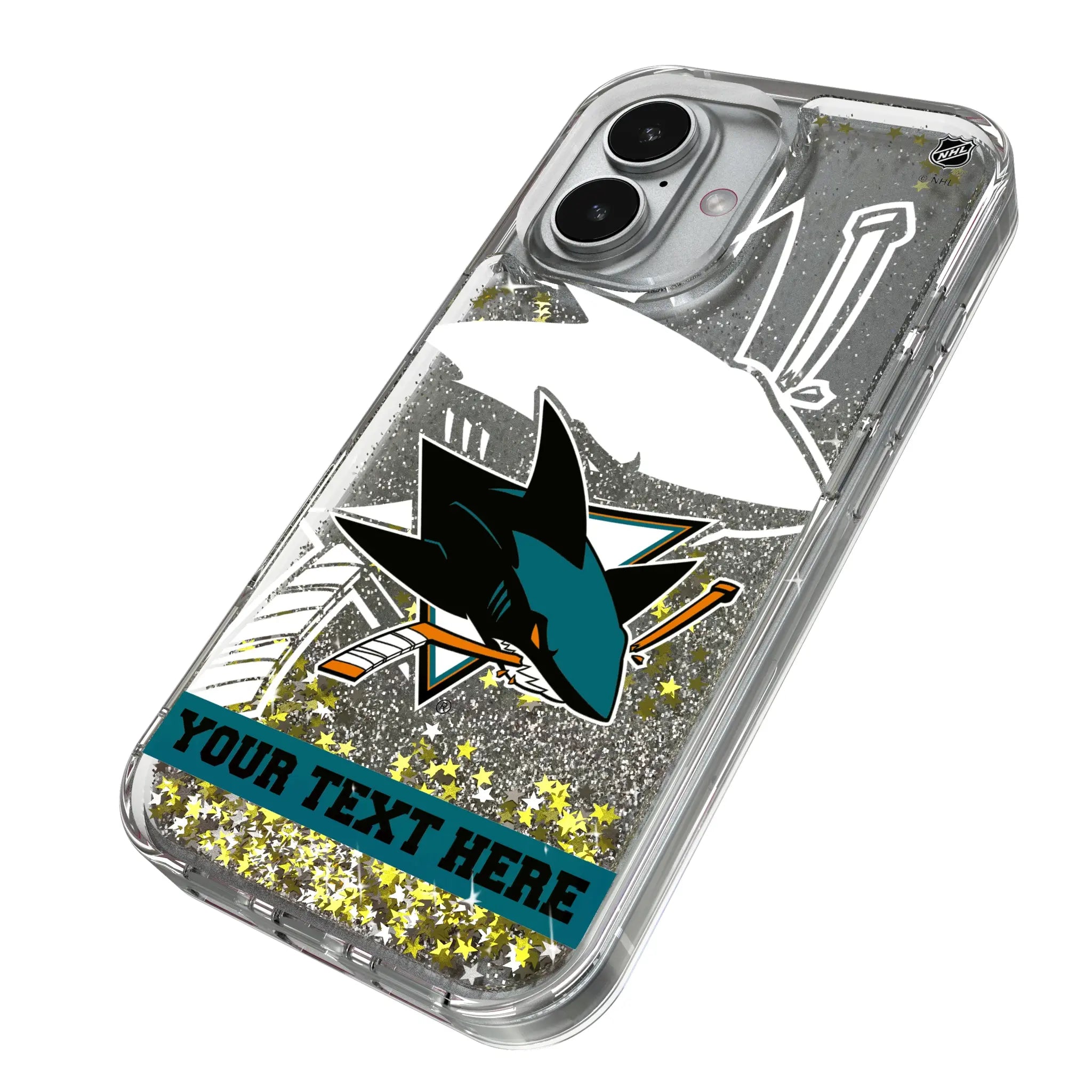 San Jose Sharks Personalized Tilt iPhone Glitter Phone Case for Apple iPhone - Isometric View
