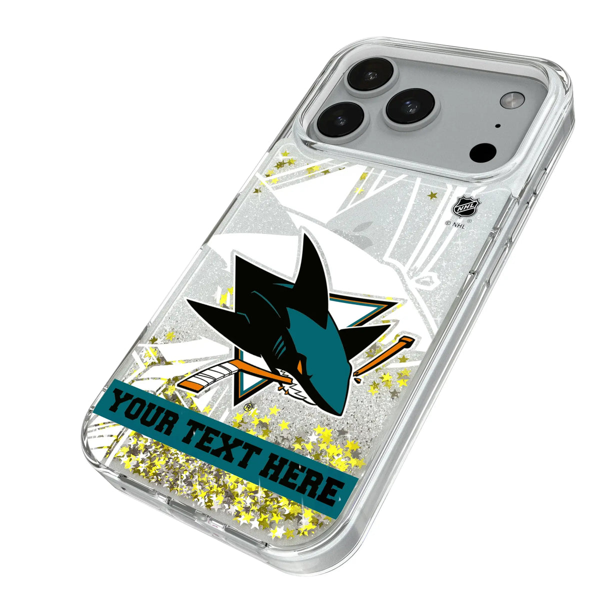 San Jose Sharks Personalized Tilt iPhone Glitter Phone Case for Apple iPhone - Isometric View#Device_iPhone 18 Pro