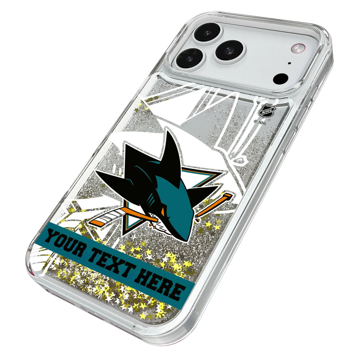 San Jose Sharks Personalized Tilt iPhone Glitter Phone Case for Apple iPhone - Isometric View#Device_iPhone 18 Pro Max
