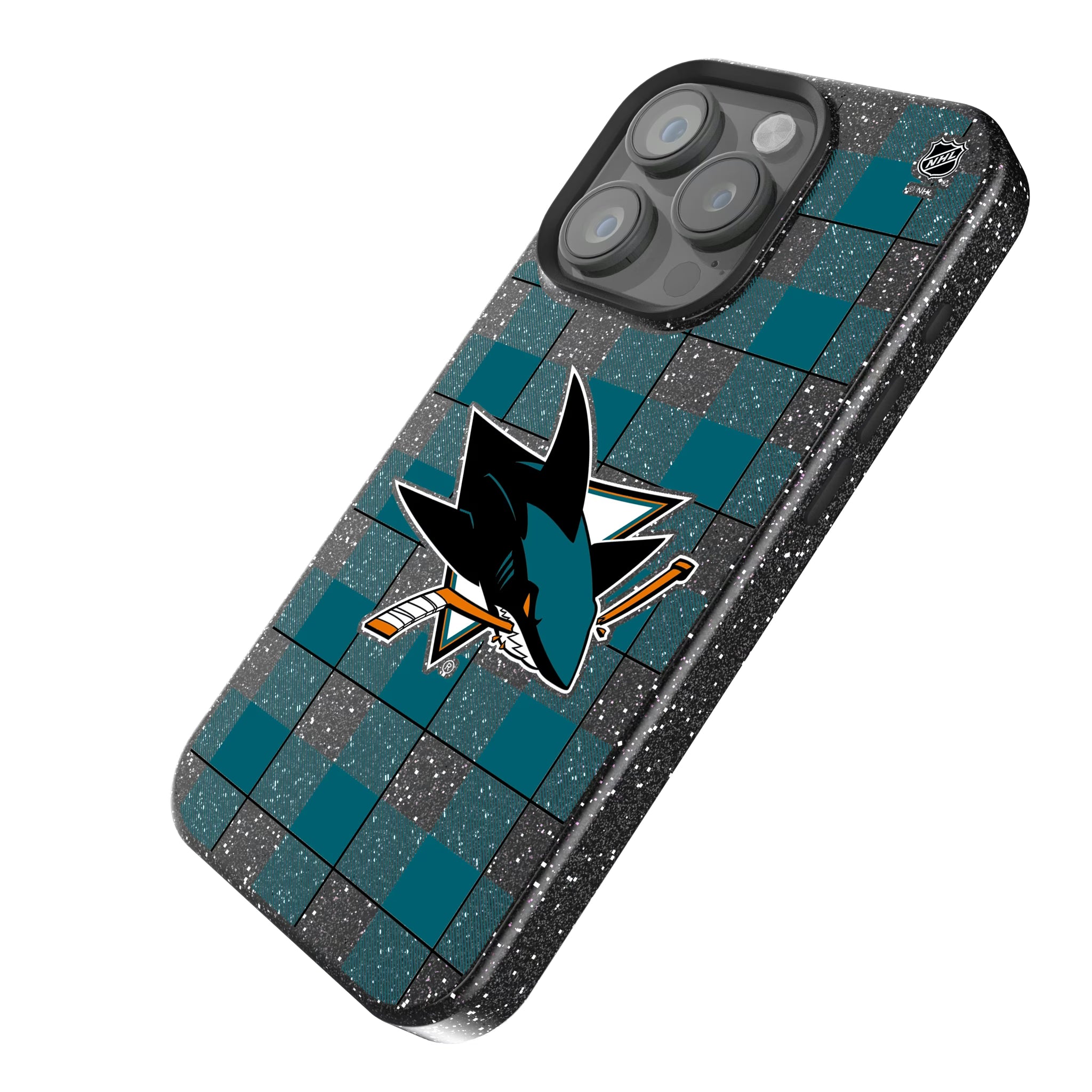 San Jose Sharks Plaid iPhone Bling Phone Case for Apple iPhone - Isometric View