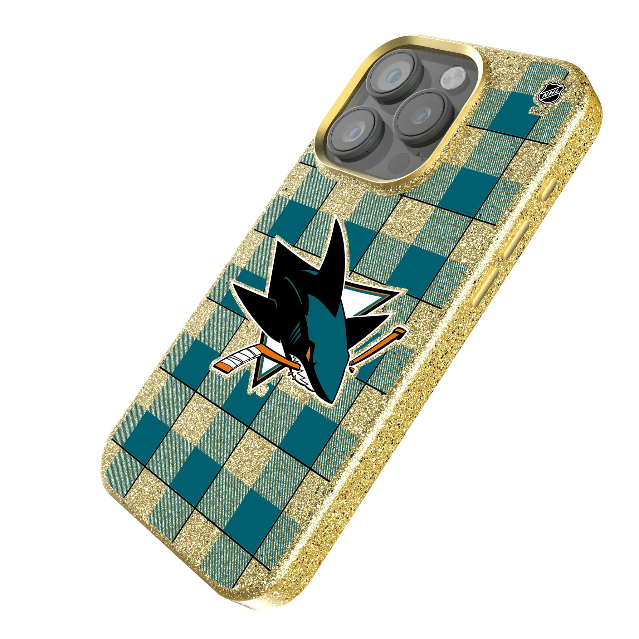 San Jose Sharks Plaid iPhone Bling Phone Case for Apple iPhone - Isometric View