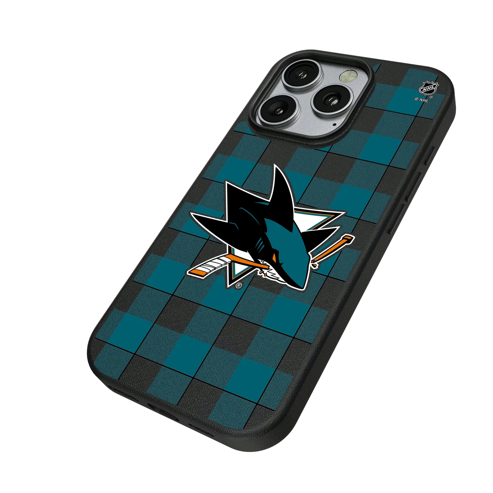 San Jose Sharks Plaid iPhone MagSafe Compatible Phone Case for Apple iPhone - Isometric View
