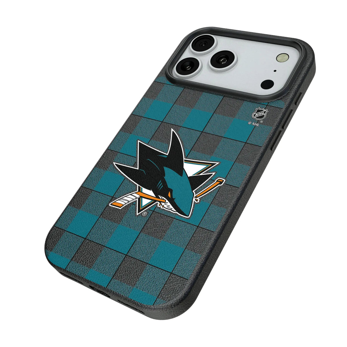 San Jose Sharks Plaid iPhone MagSafe Compatible Phone Case for Apple iPhone - Isometric View#Device_iPhone 18 Pro Max