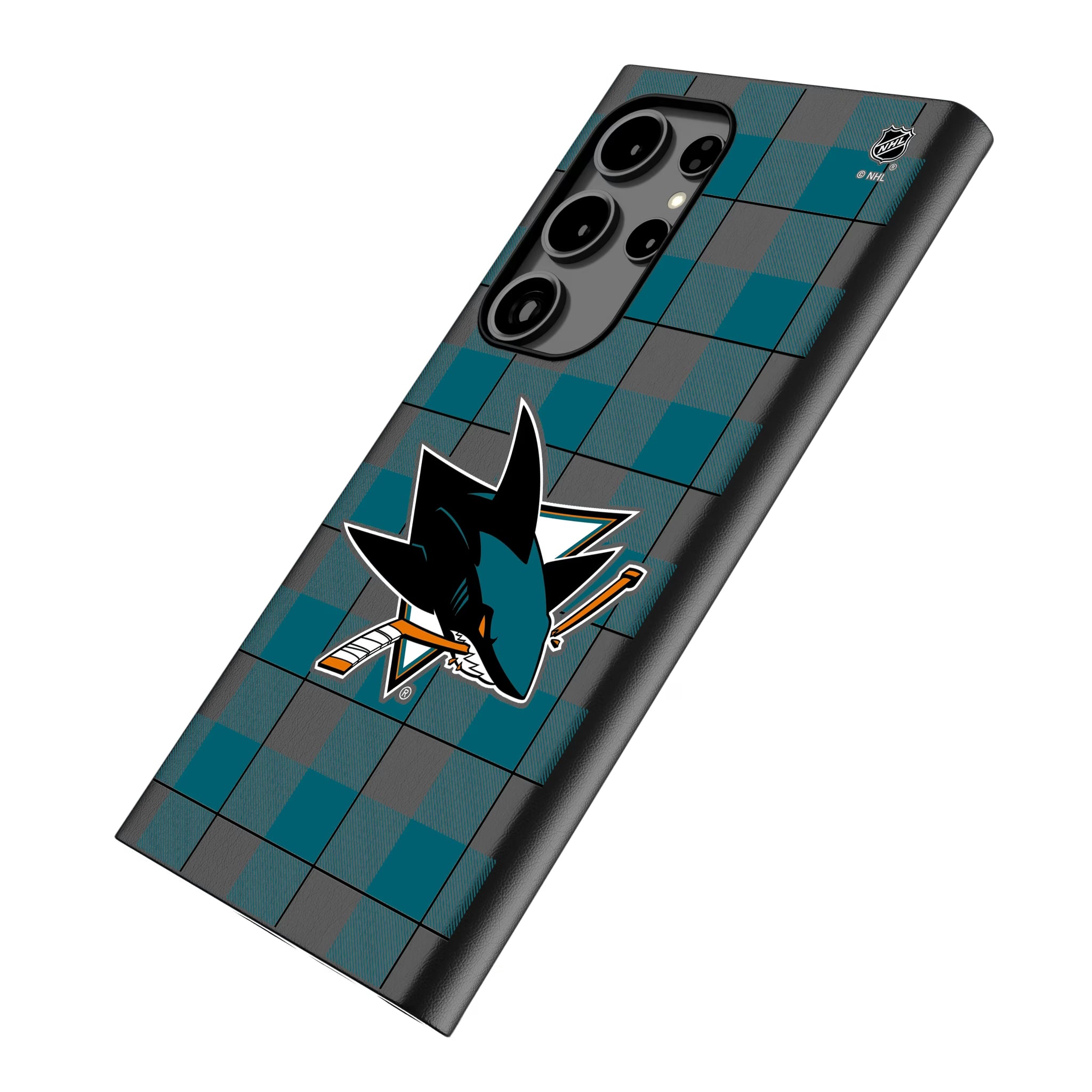 San Jose Sharks Plaid Galaxy MagSafe Compatible Phone Case for Samsung Galaxy - Isometric View