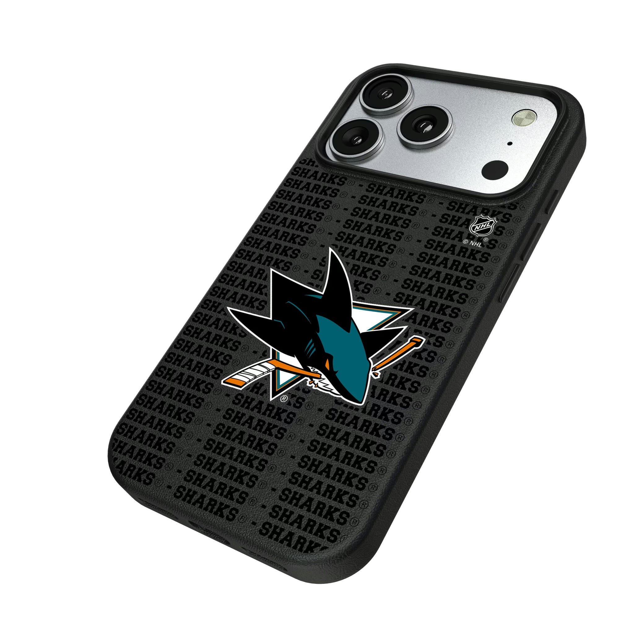 San Jose Sharks Text Backdrop iPhone MagSafe Compatible Phone Case for Apple iPhone - Isometric View#Device_iPhone 17 Pro
