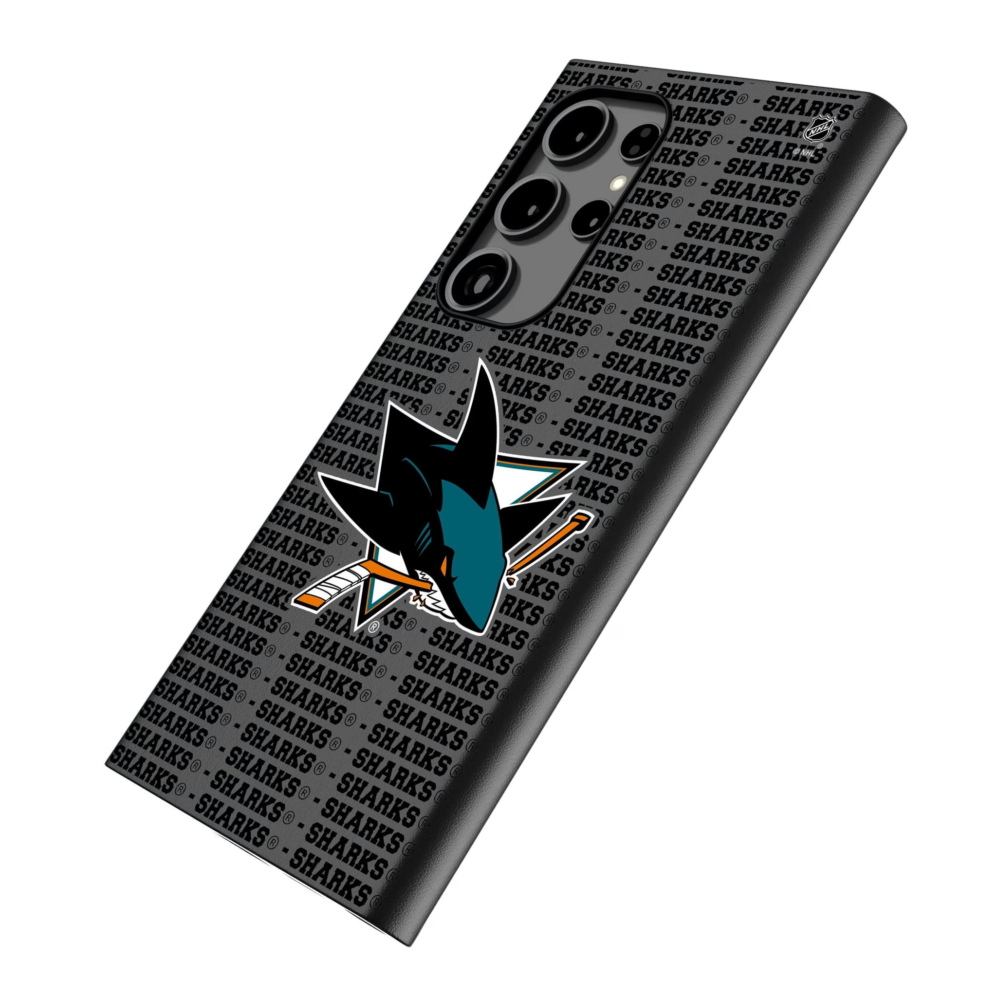San Jose Sharks Text Backdrop Galaxy MagSafe Compatible Phone Case for Samsung Galaxy - Isometric View