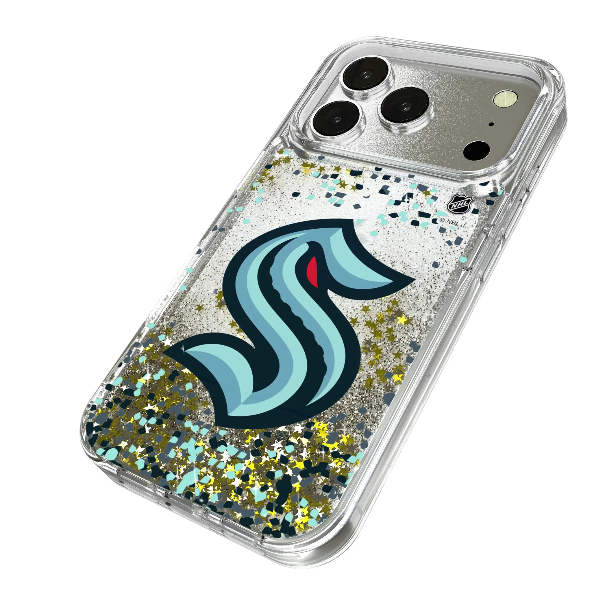 Seattle Kraken Confetti iPhone Glitter Phone Case for Apple iPhone - Isometric View