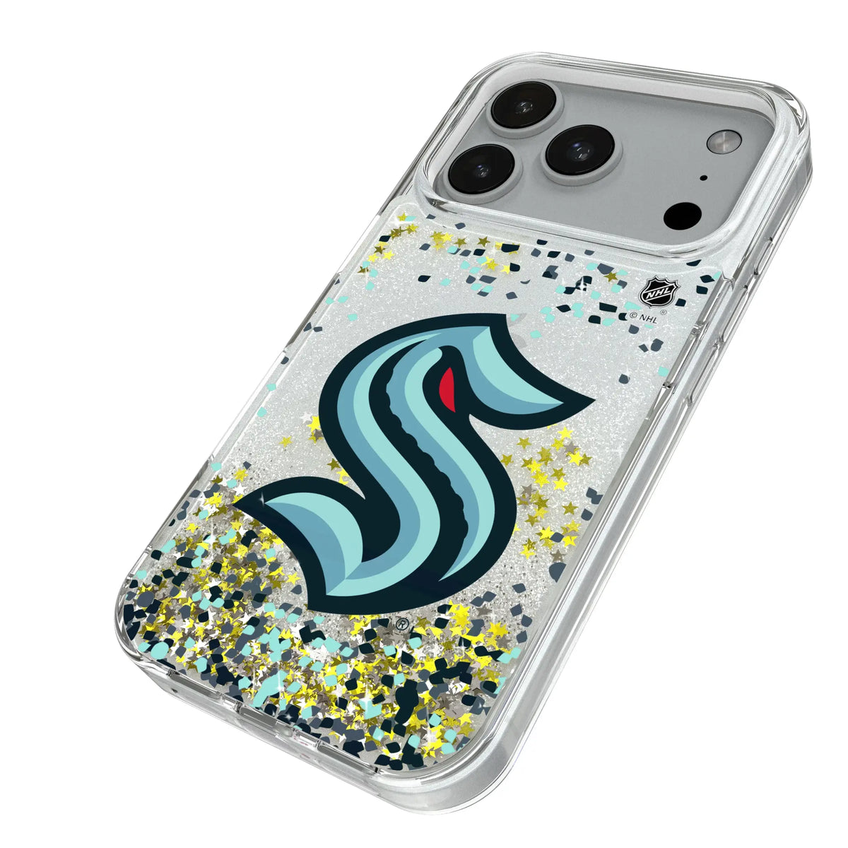 Seattle Kraken Confetti iPhone Glitter Phone Case for Apple iPhone - Isometric View#Device_iPhone 18 Pro