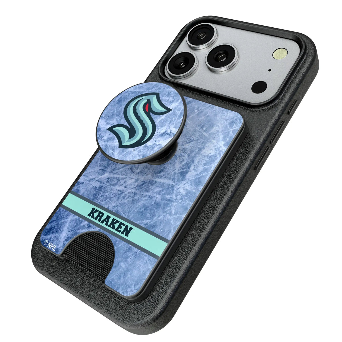 Seattle Kraken Ice Wordmark Popsockets Wallet Magnetic - Isometric View