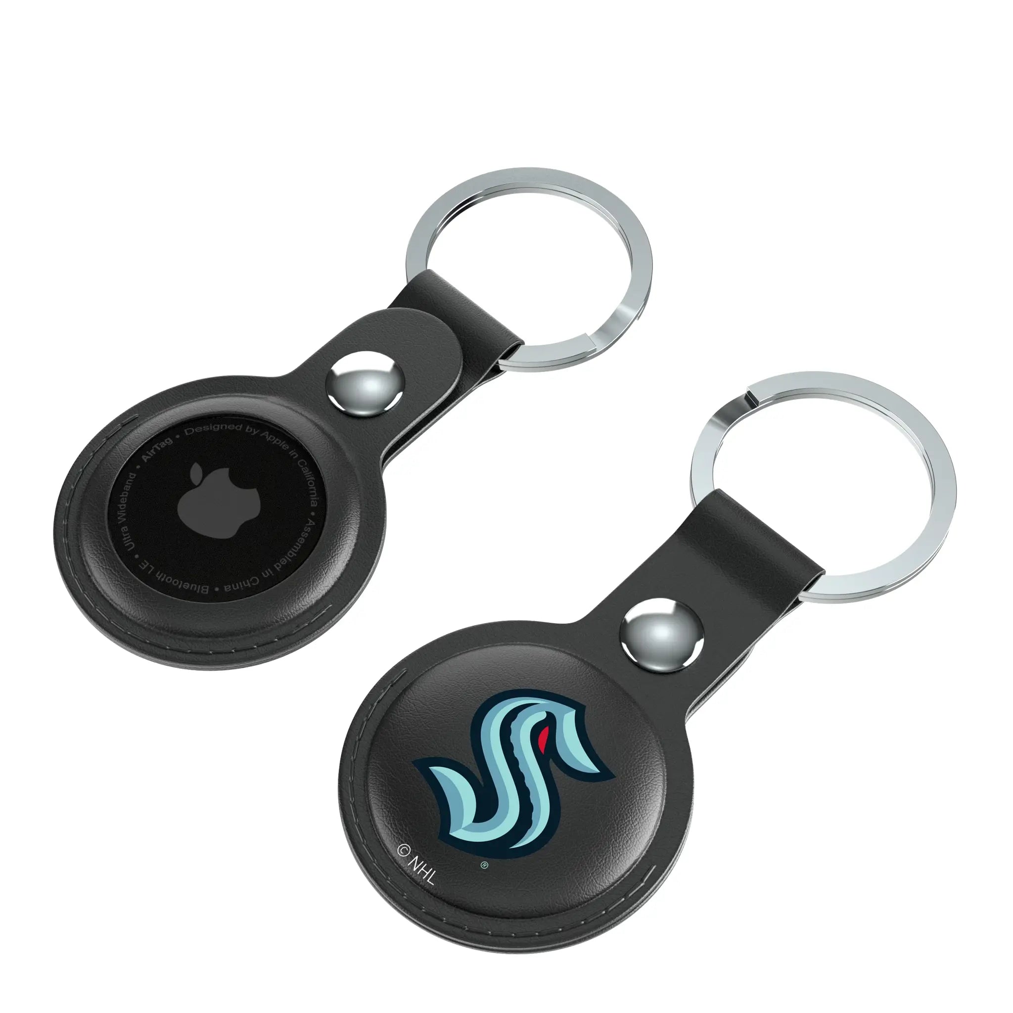 Seattle Kraken Insignia AirTag Black Airtag Holder 2-Pack - Isometric View