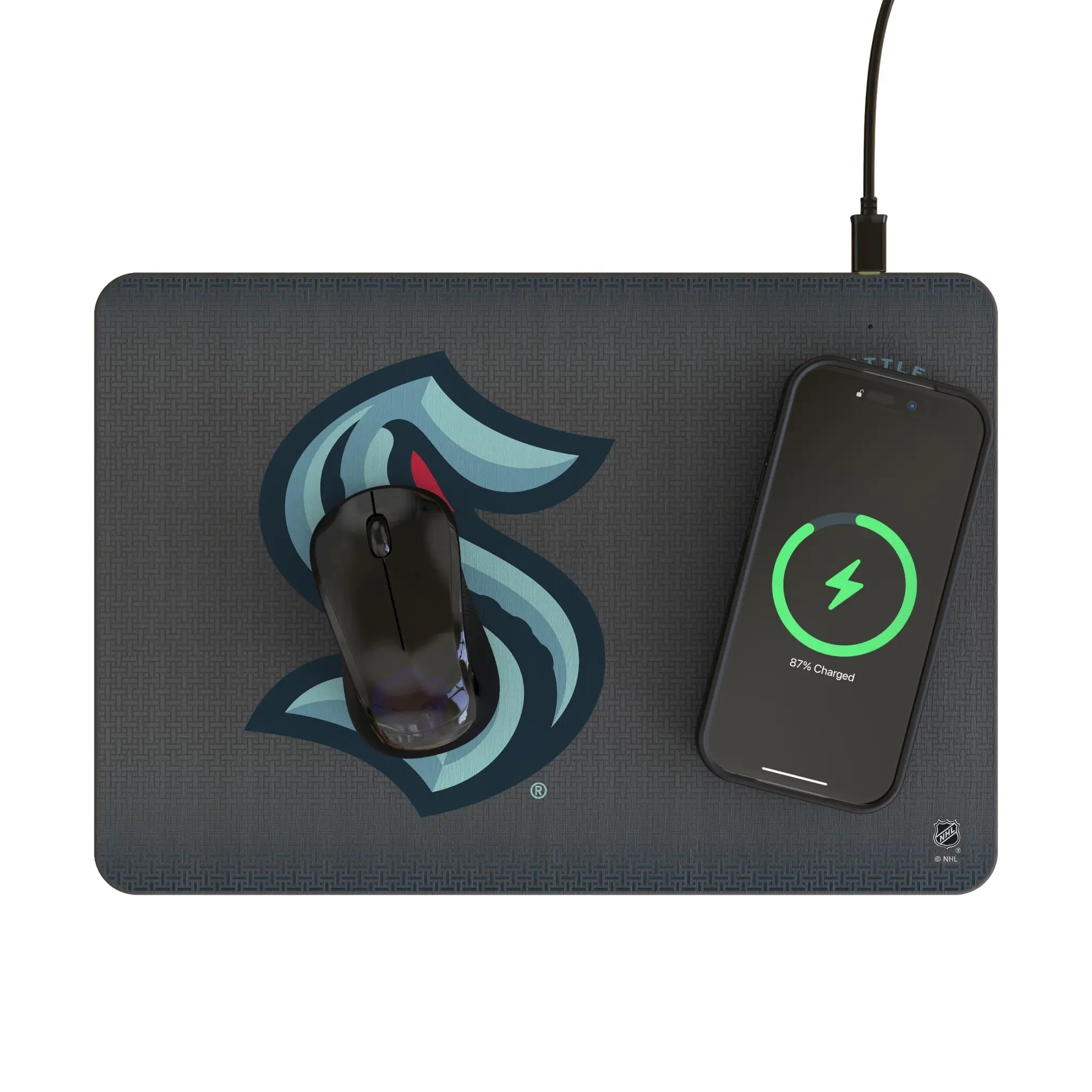 Seattle Kraken Linen 15-Watt Wireless Charger and Mouse Pad - Lifestyle