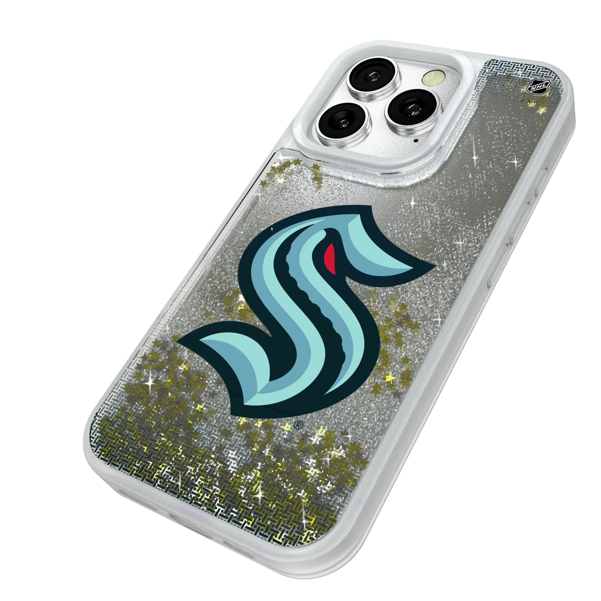Seattle Kraken Linen iPhone Glitter Phone Case for Apple iPhone - Isometric View#Device_iPhone 16 Pro