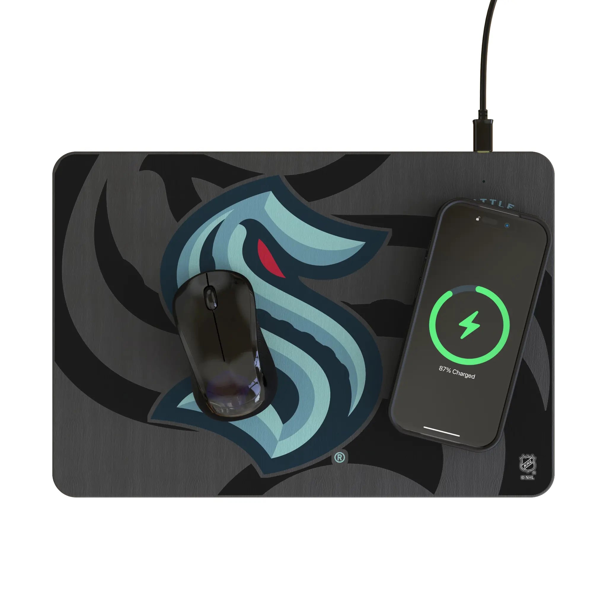 Seattle Kraken Monocolor Tilt 15-Watt Wireless Charger and Mouse Pad - Lifestyle