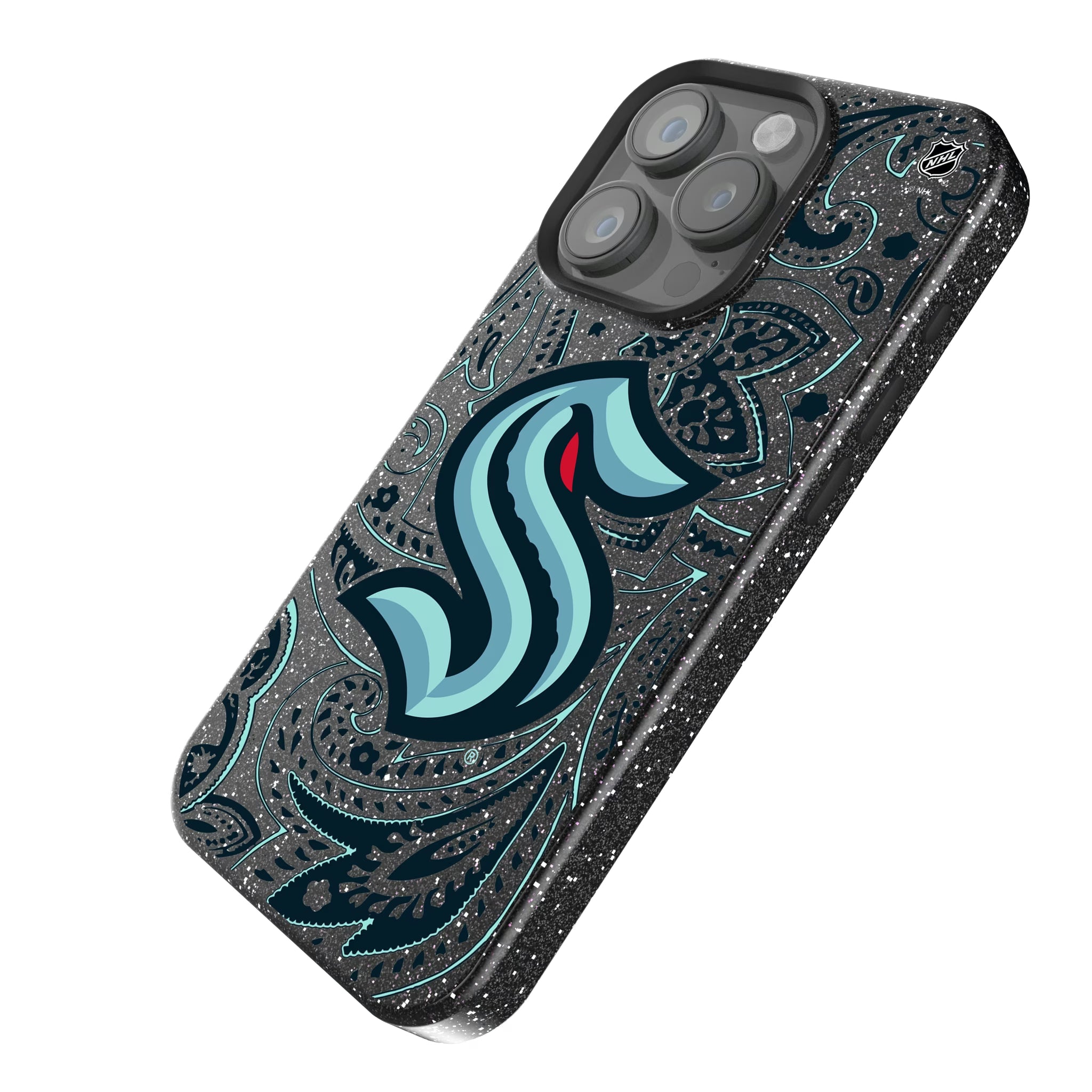 Seattle Kraken Paisley iPhone Bling Phone Case for Apple iPhone - Isometric View