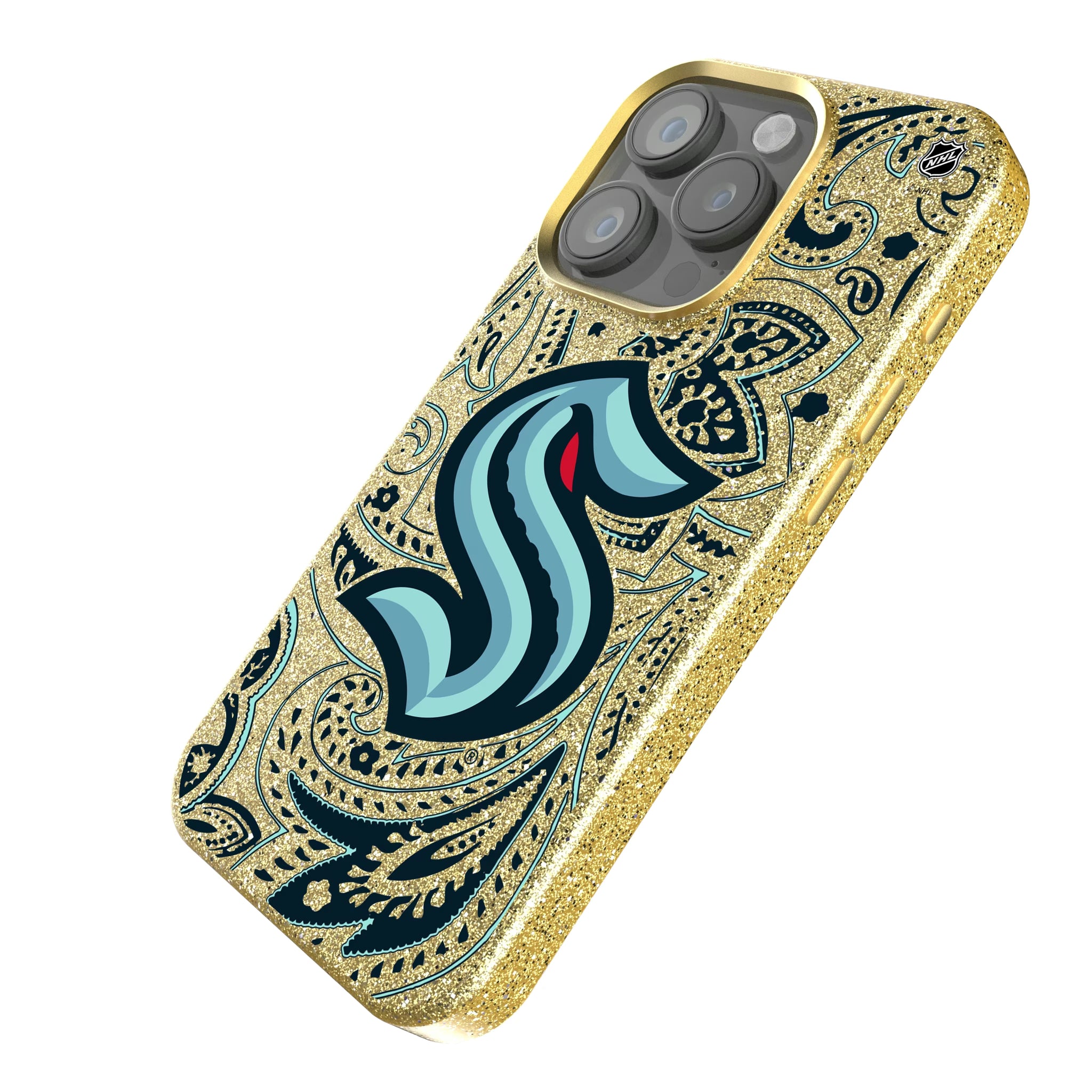 Seattle Kraken Paisley iPhone Bling Phone Case for Apple iPhone - Isometric View