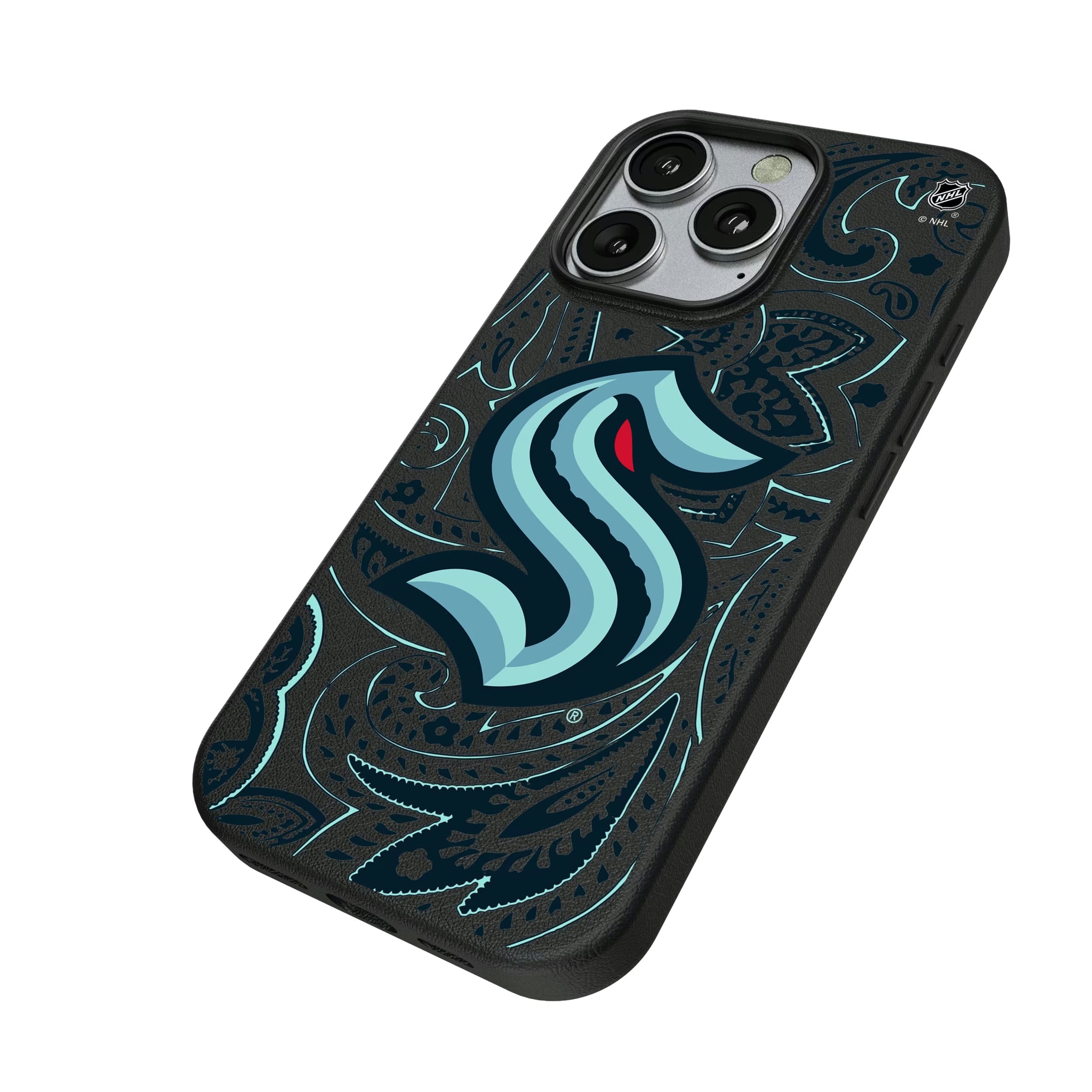 Seattle Kraken Paisley iPhone MagSafe Compatible Phone Case for Apple iPhone - Isometric View
