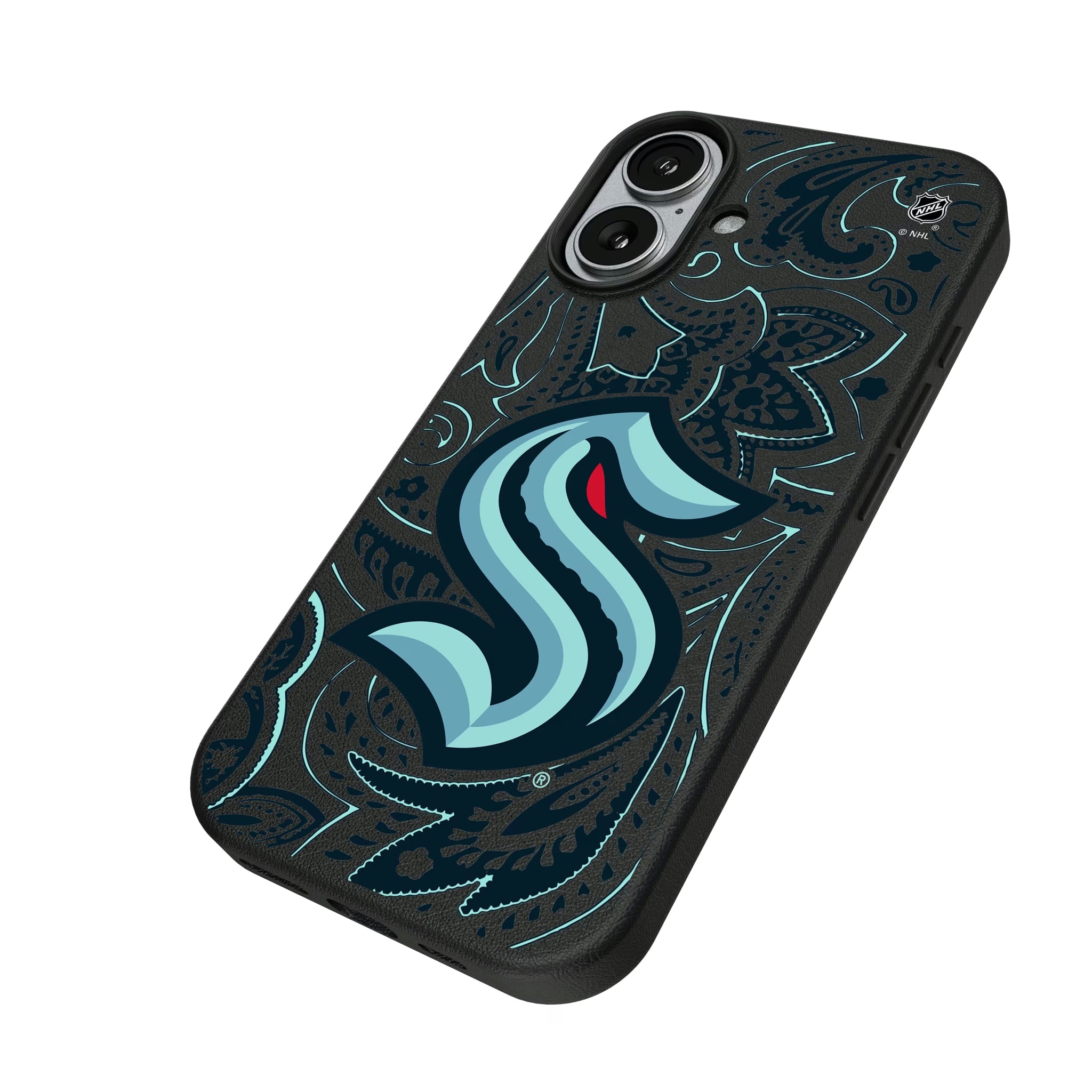 Seattle Kraken Paisley iPhone MagSafe Compatible Phone Case for Apple iPhone - Isometric View#Device_iPhone 17