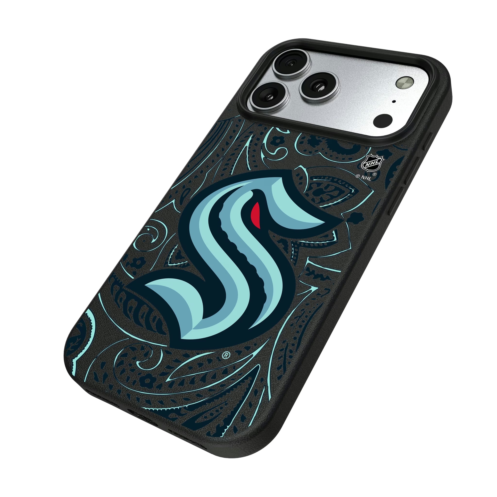 Seattle Kraken Paisley iPhone MagSafe Compatible Phone Case for Apple iPhone - Isometric View#Device_iPhone 17 Pro Max
