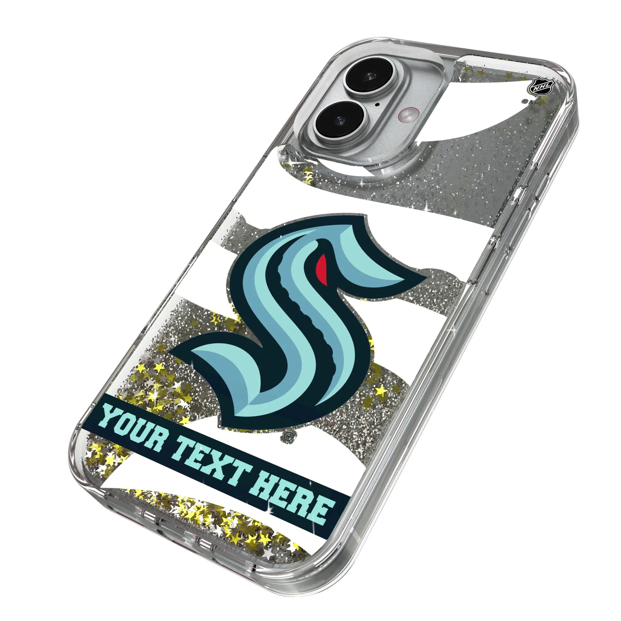 Seattle Kraken Personalized Tilt iPhone Glitter Phone Case for Apple iPhone - Isometric View