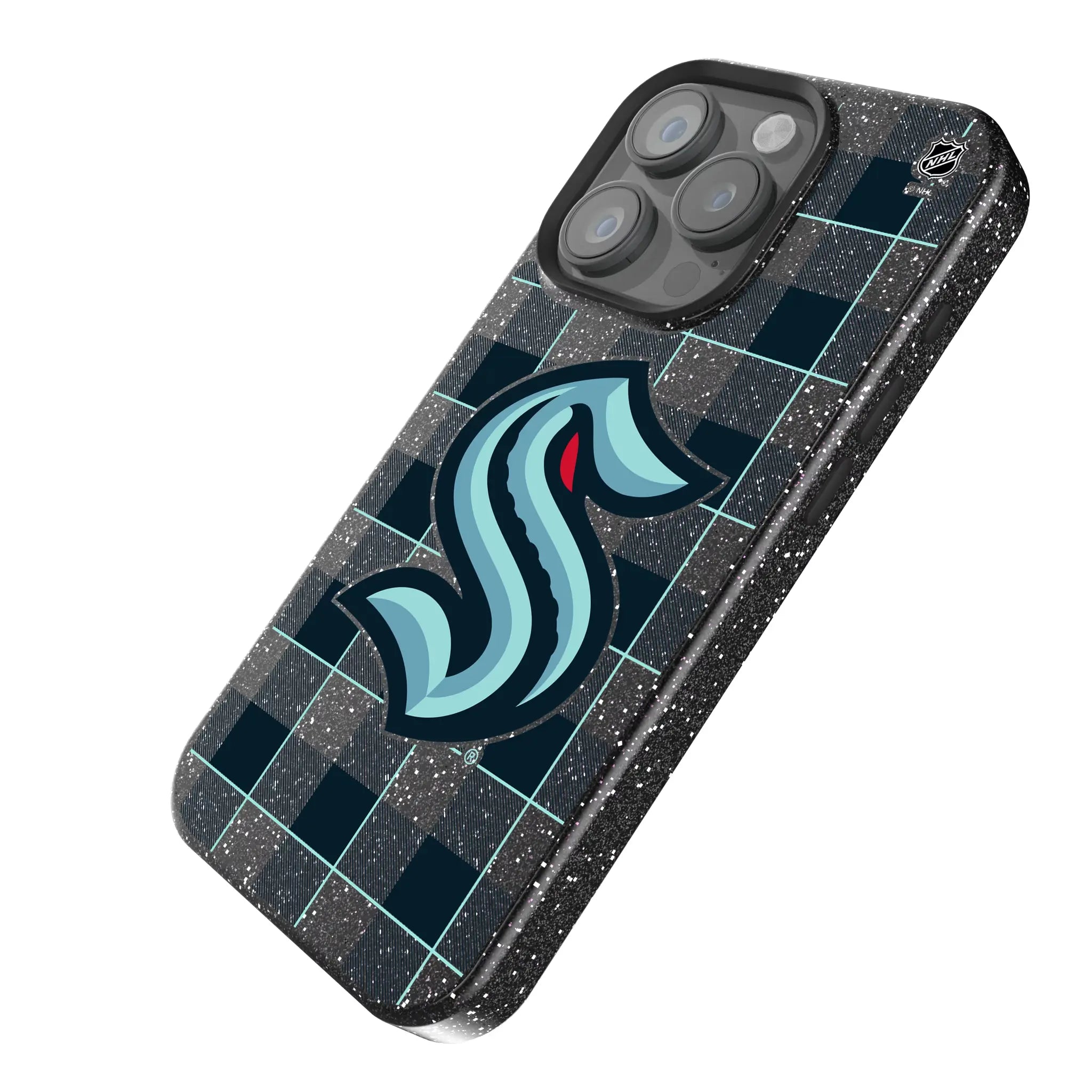 Seattle Kraken Plaid iPhone Bling Phone Case for Apple iPhone - Isometric View