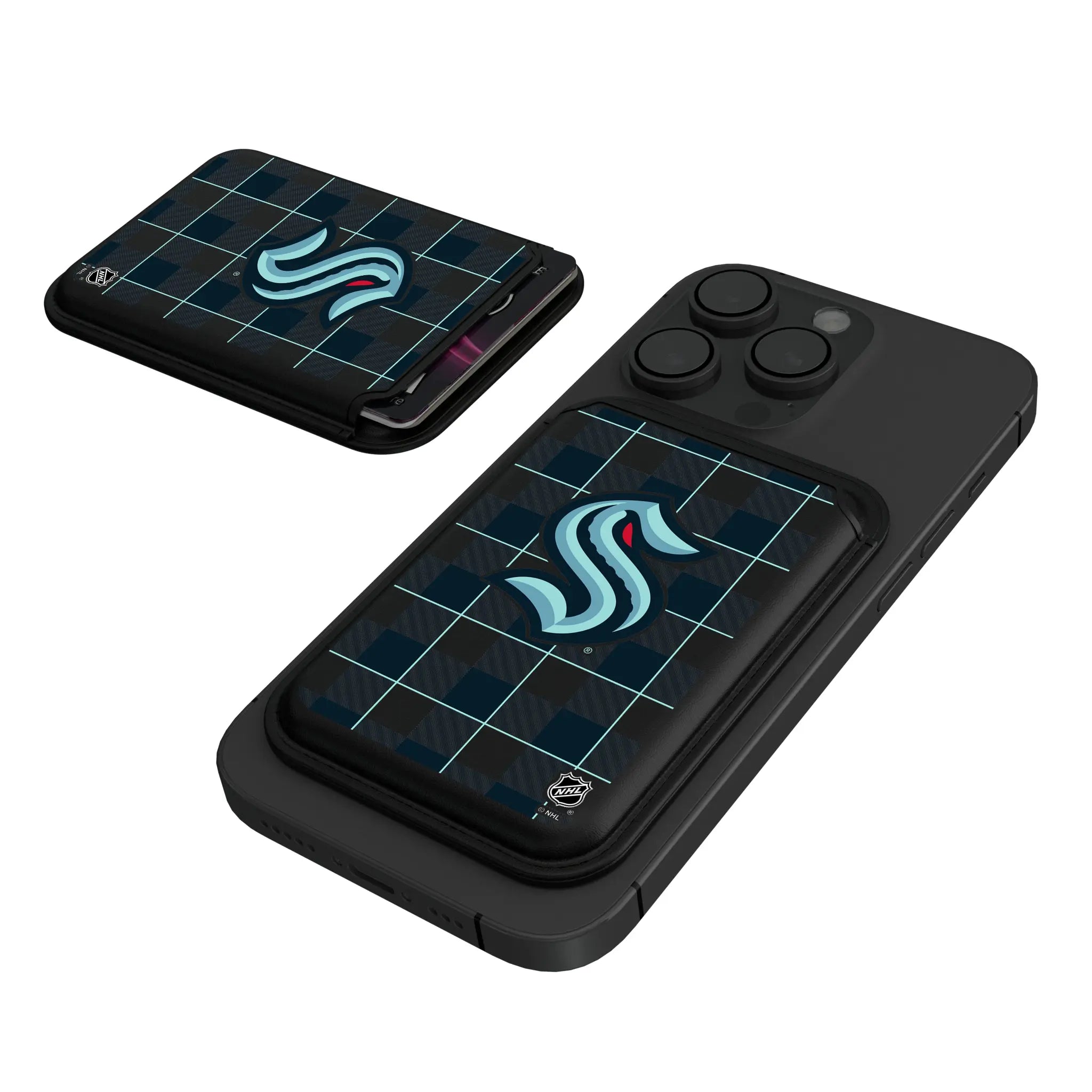 Seattle Kraken Plaid Black Magnetic Credit Card Wallet